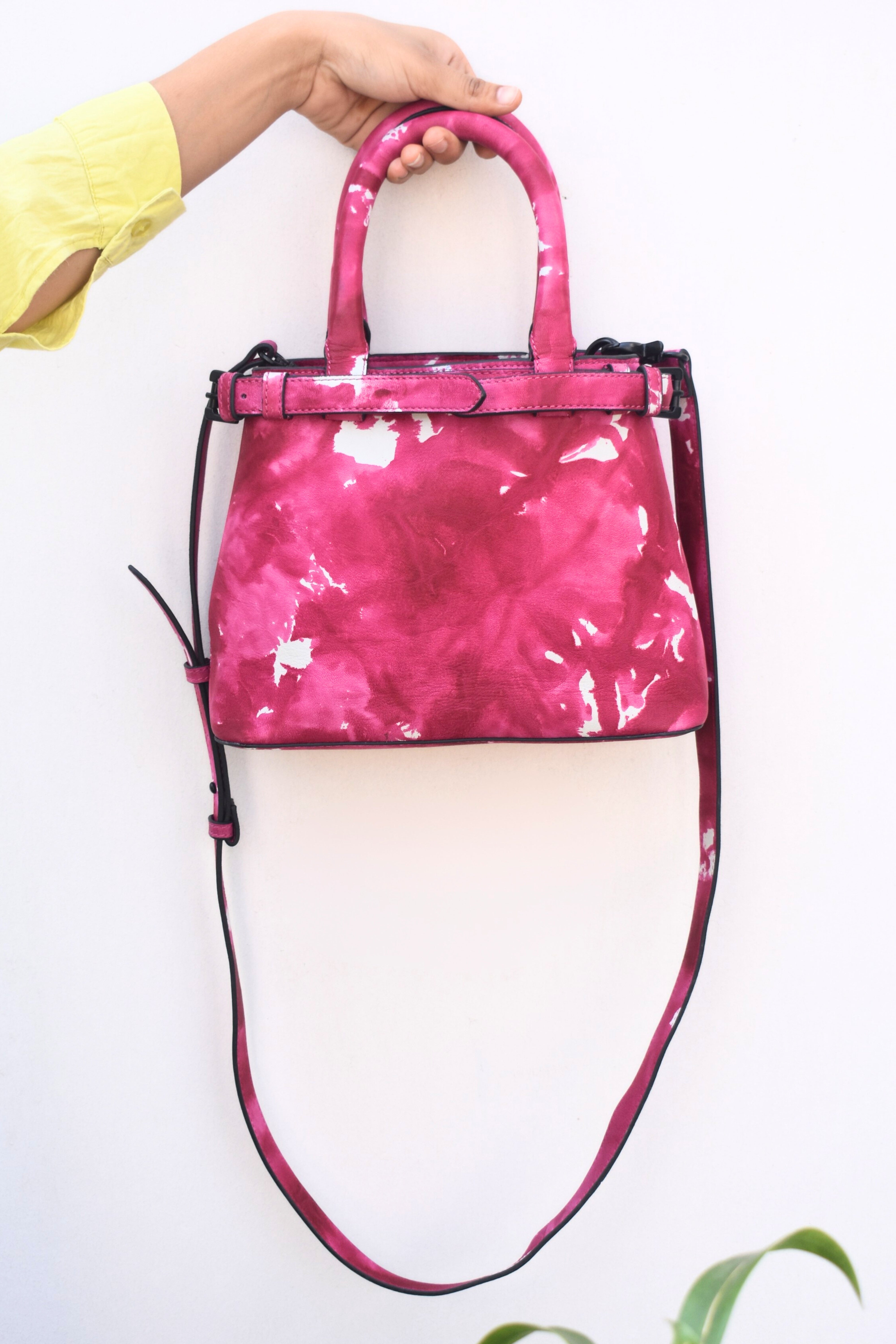 Handcrafted Pink Tie-Dye Leather Handbag