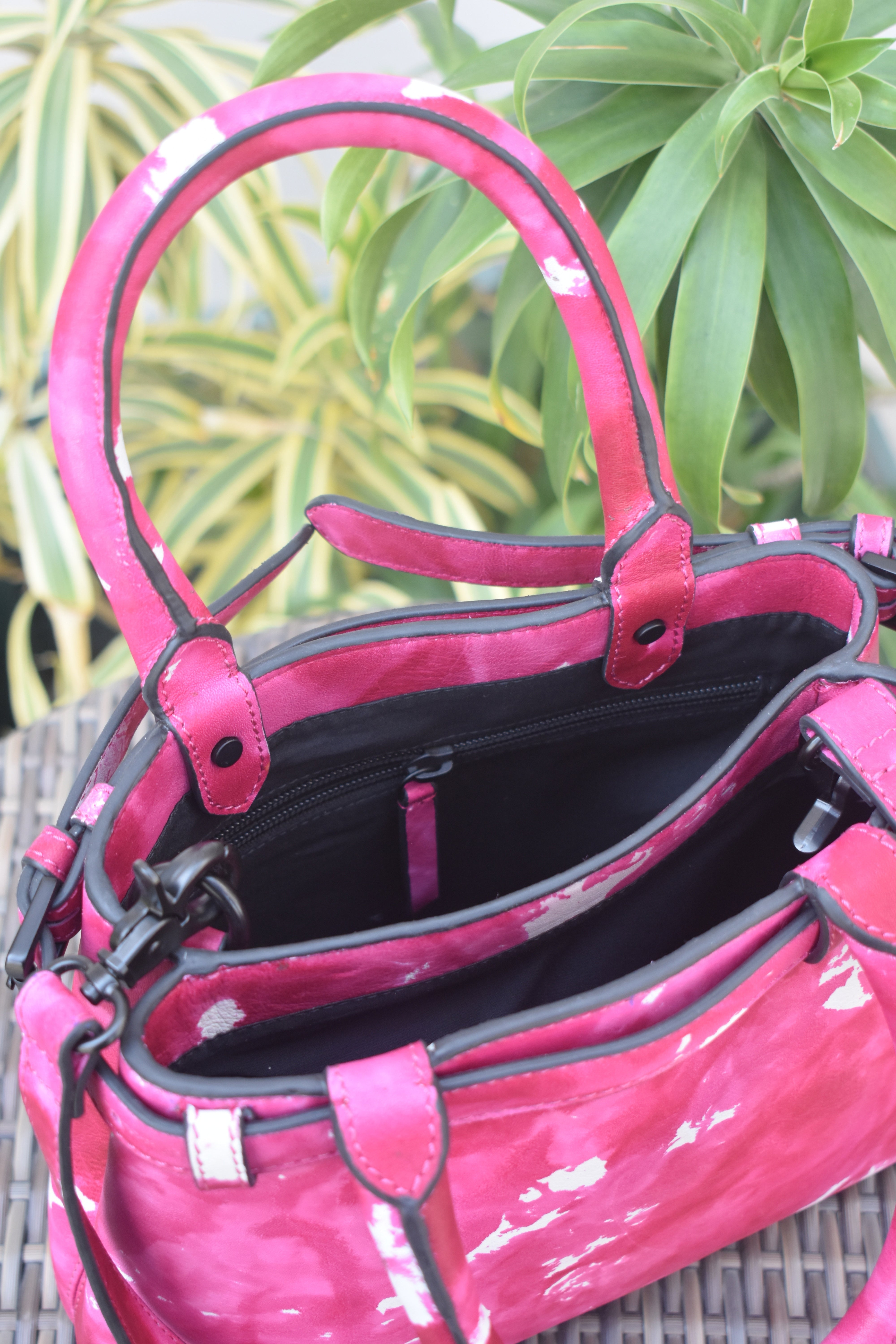 Handcrafted Pink Tie-Dye Leather Handbag