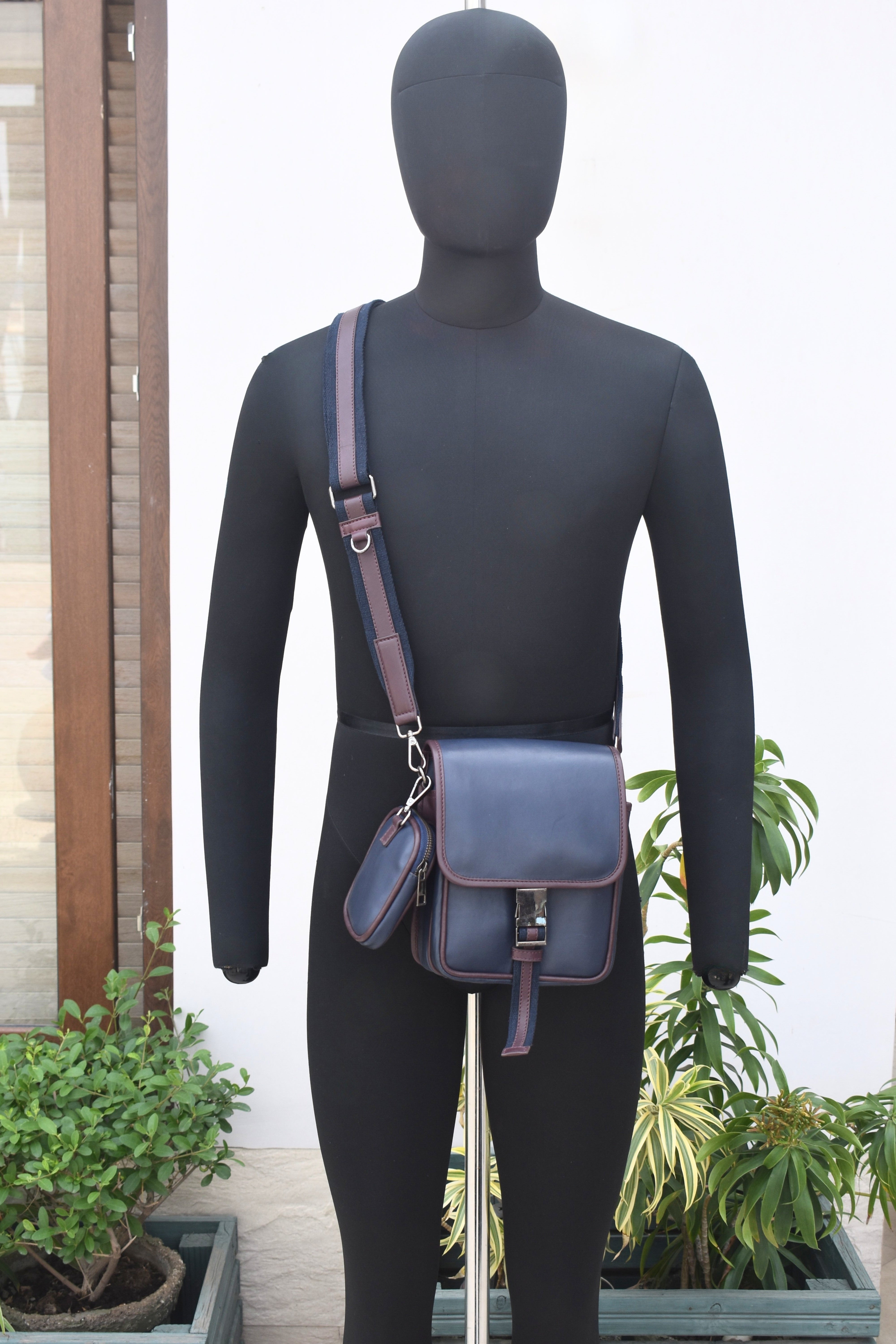 Premium Leather Messenger Bag with Mini Pouch