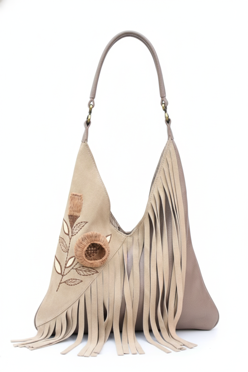 Wild Bloom Fringe Suede Shoulder Bag