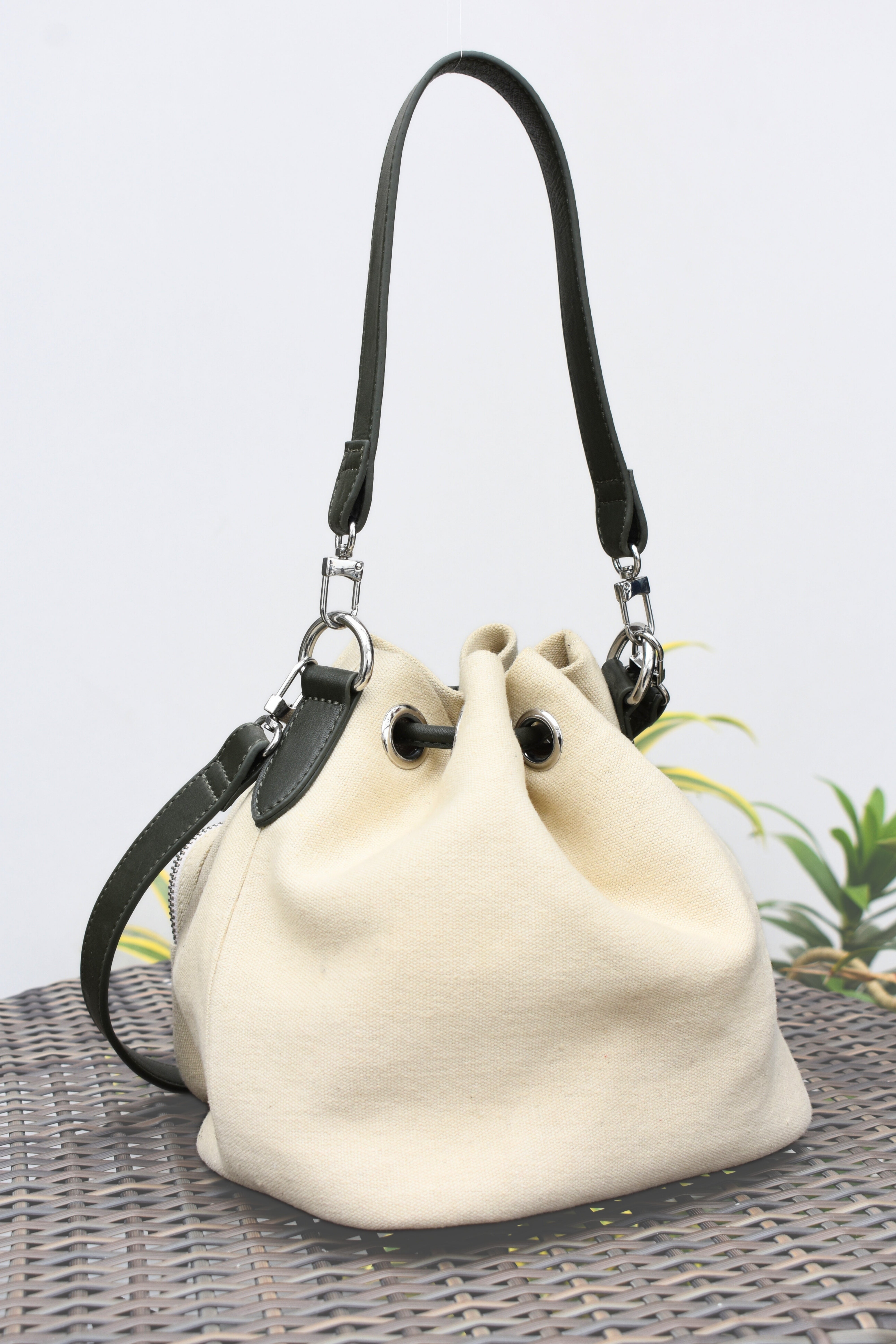 Drawstring Leather Handbag