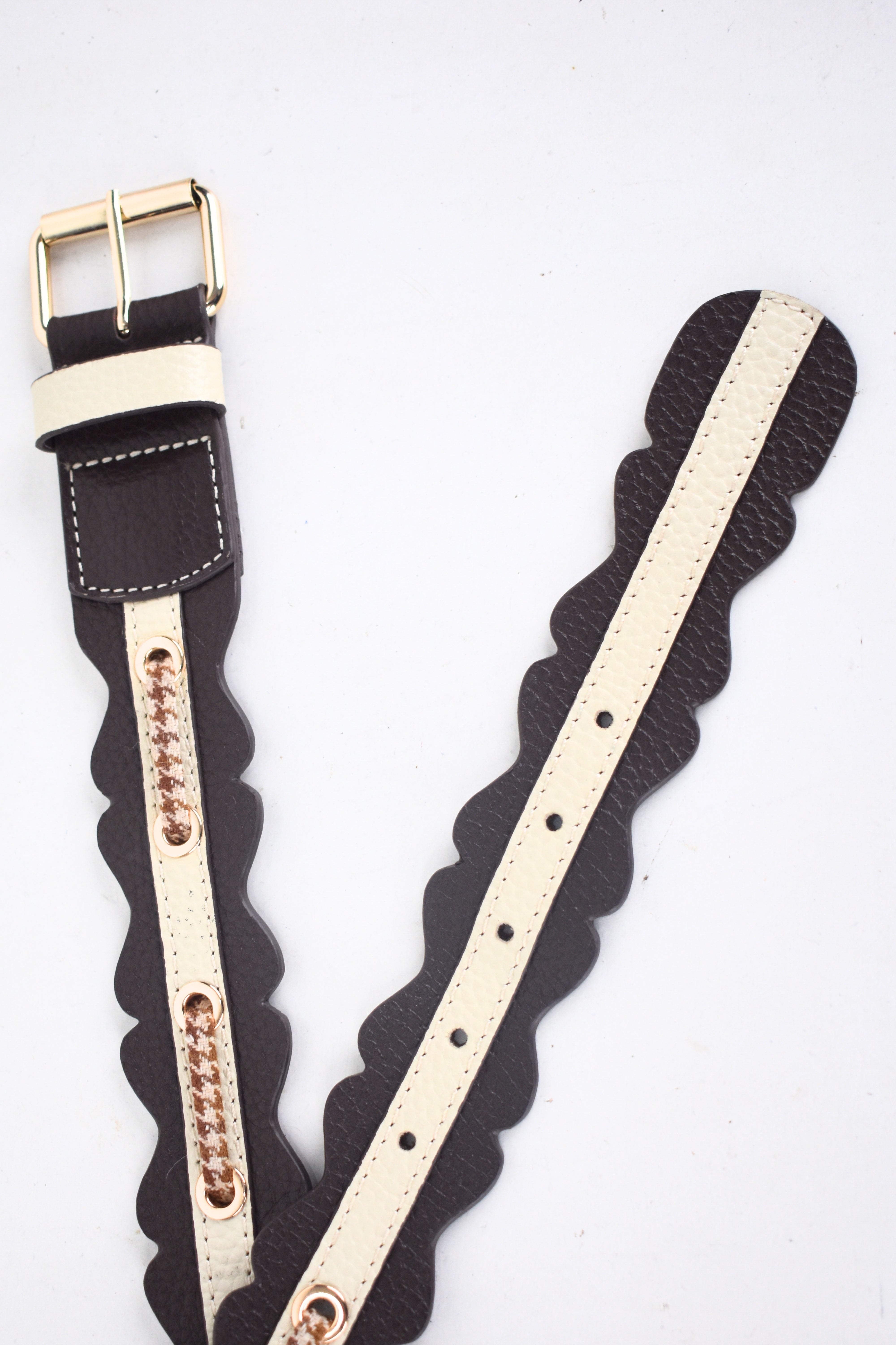 Vintage Scallop-Edge Leather Belt
