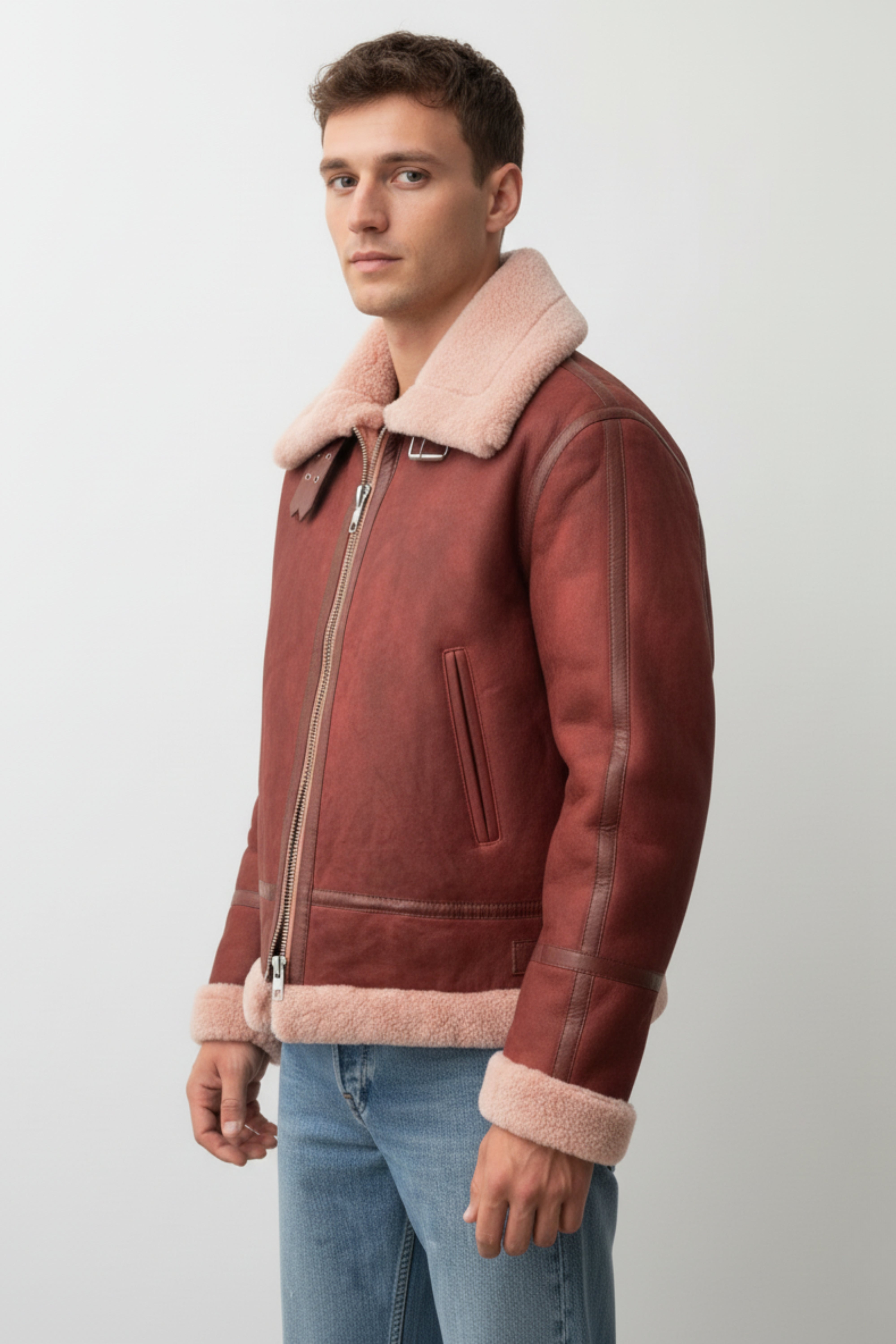 The Ridgecrest Rosé Shearling Aviator Jacket