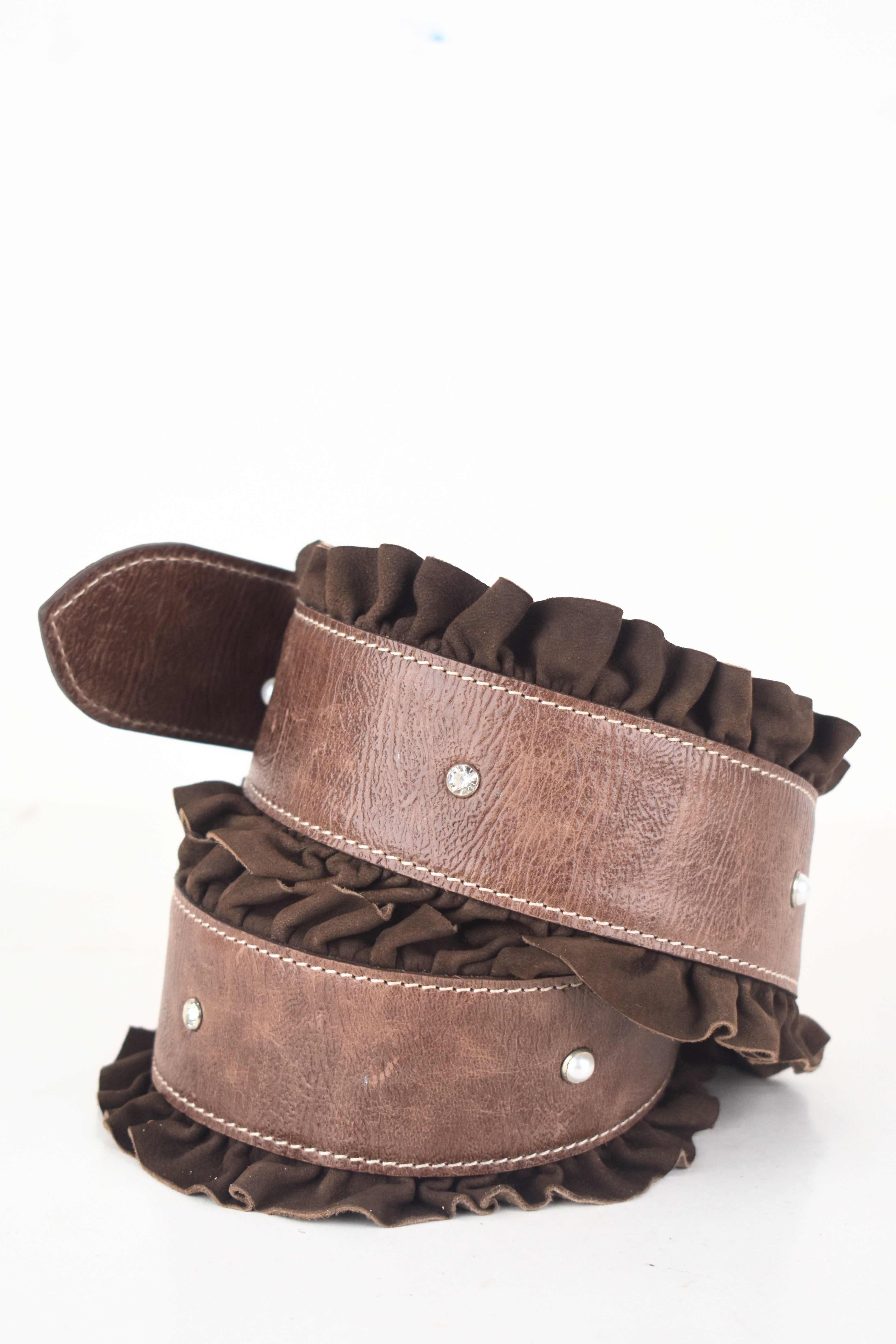 Ruffle Edge Embellished Leather Belt