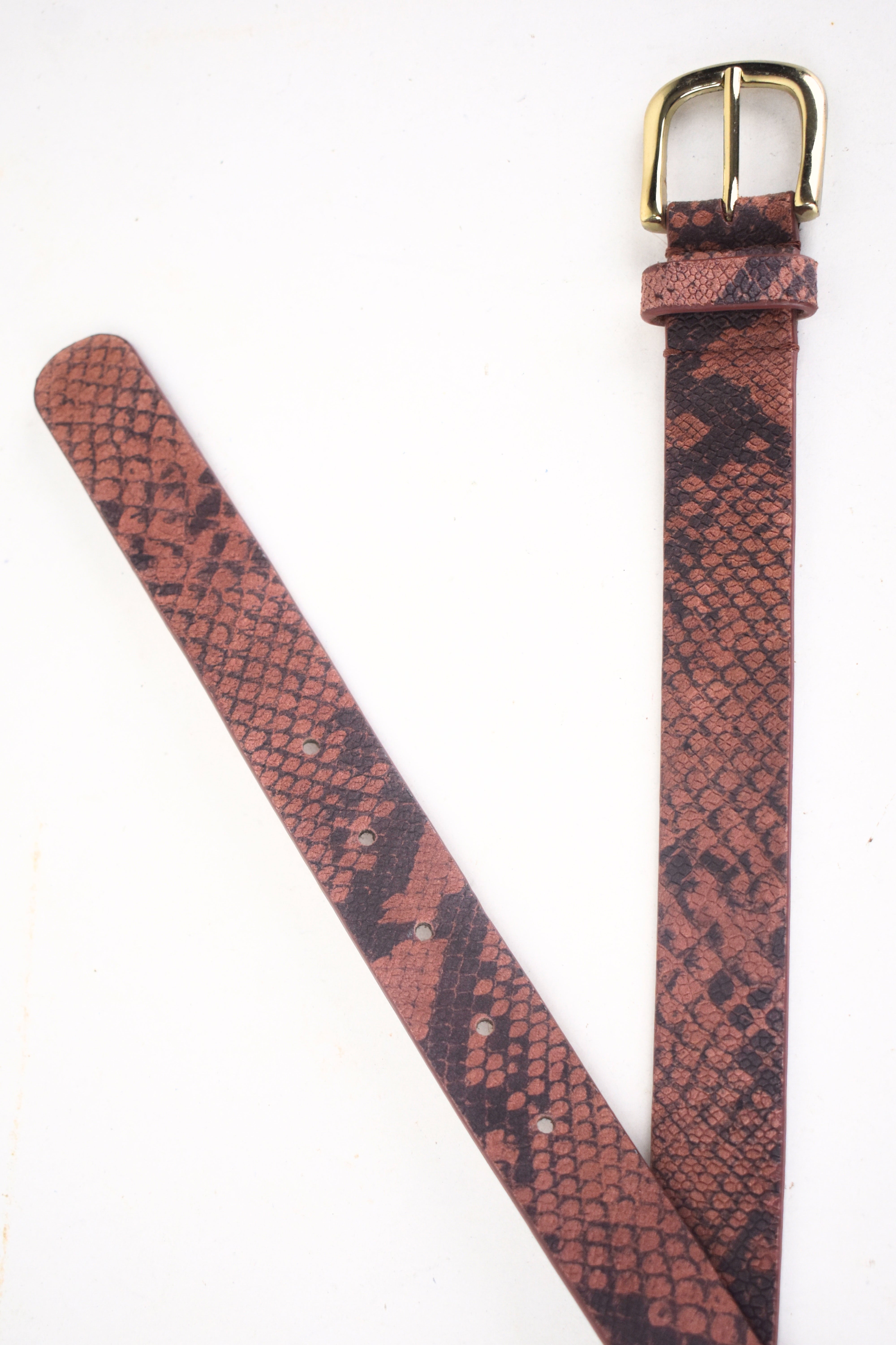 Python Textured Slim Leather Belt