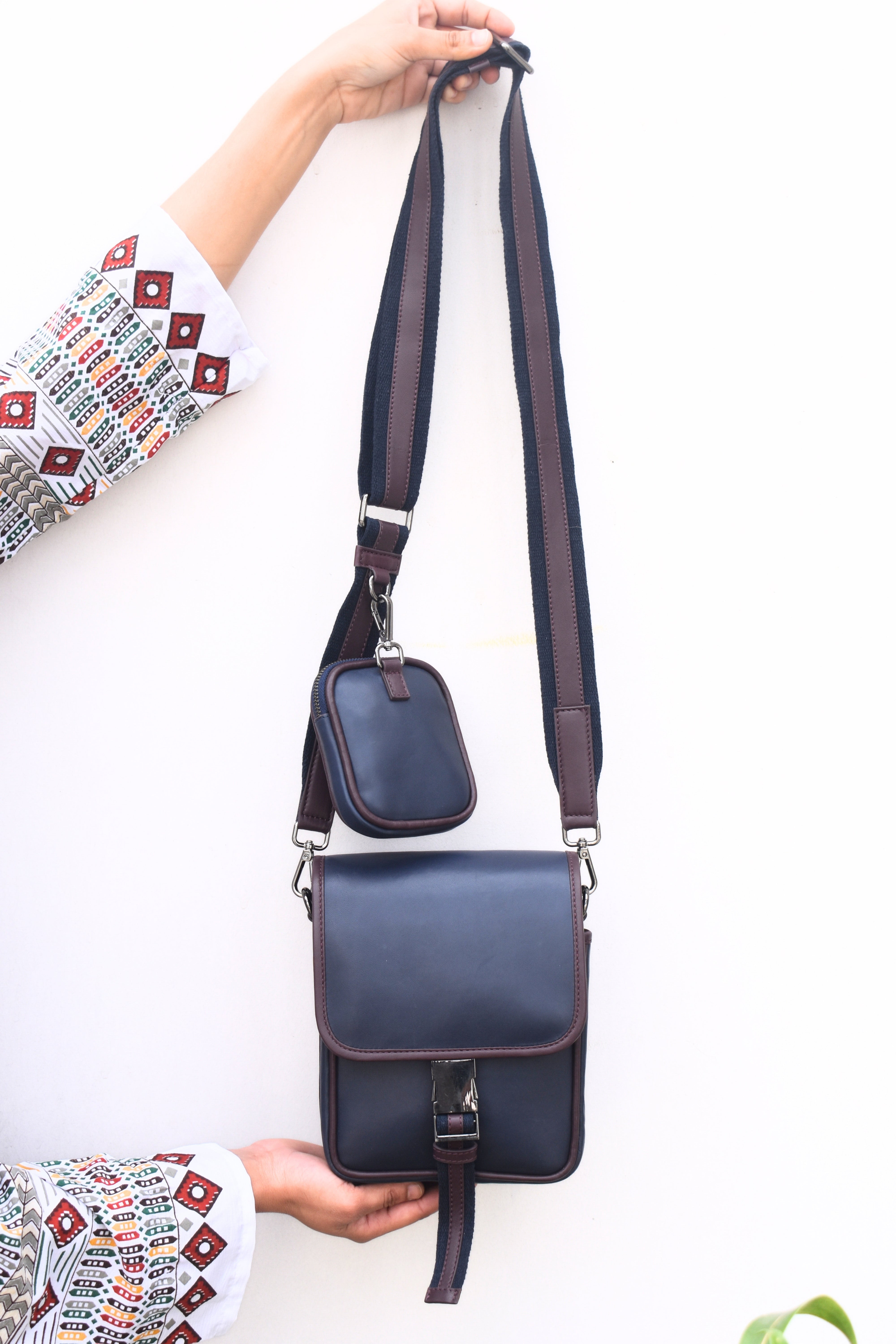 Premium Leather Messenger Bag with Mini Pouch