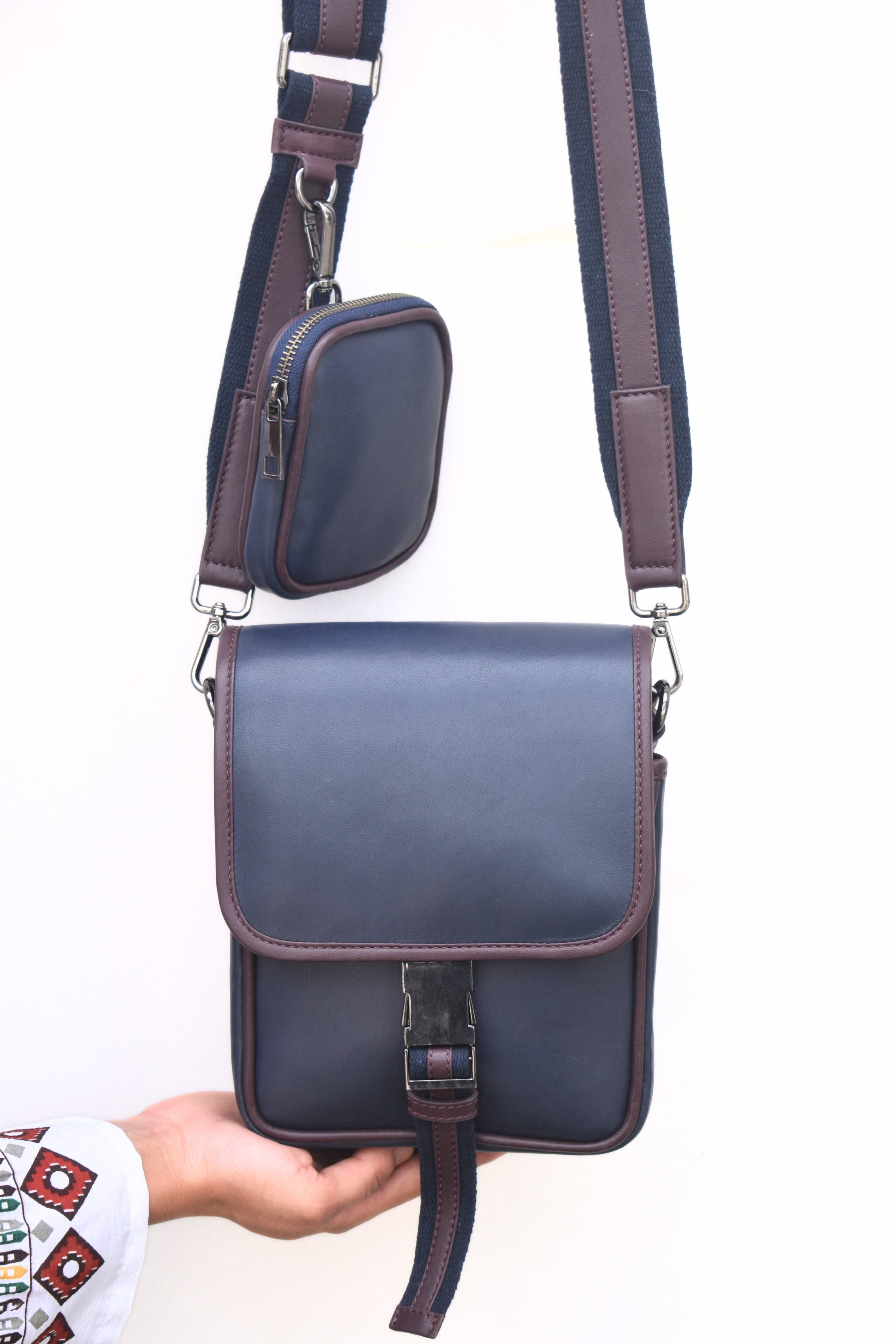 Premium Leather Messenger Bag with Mini Pouch