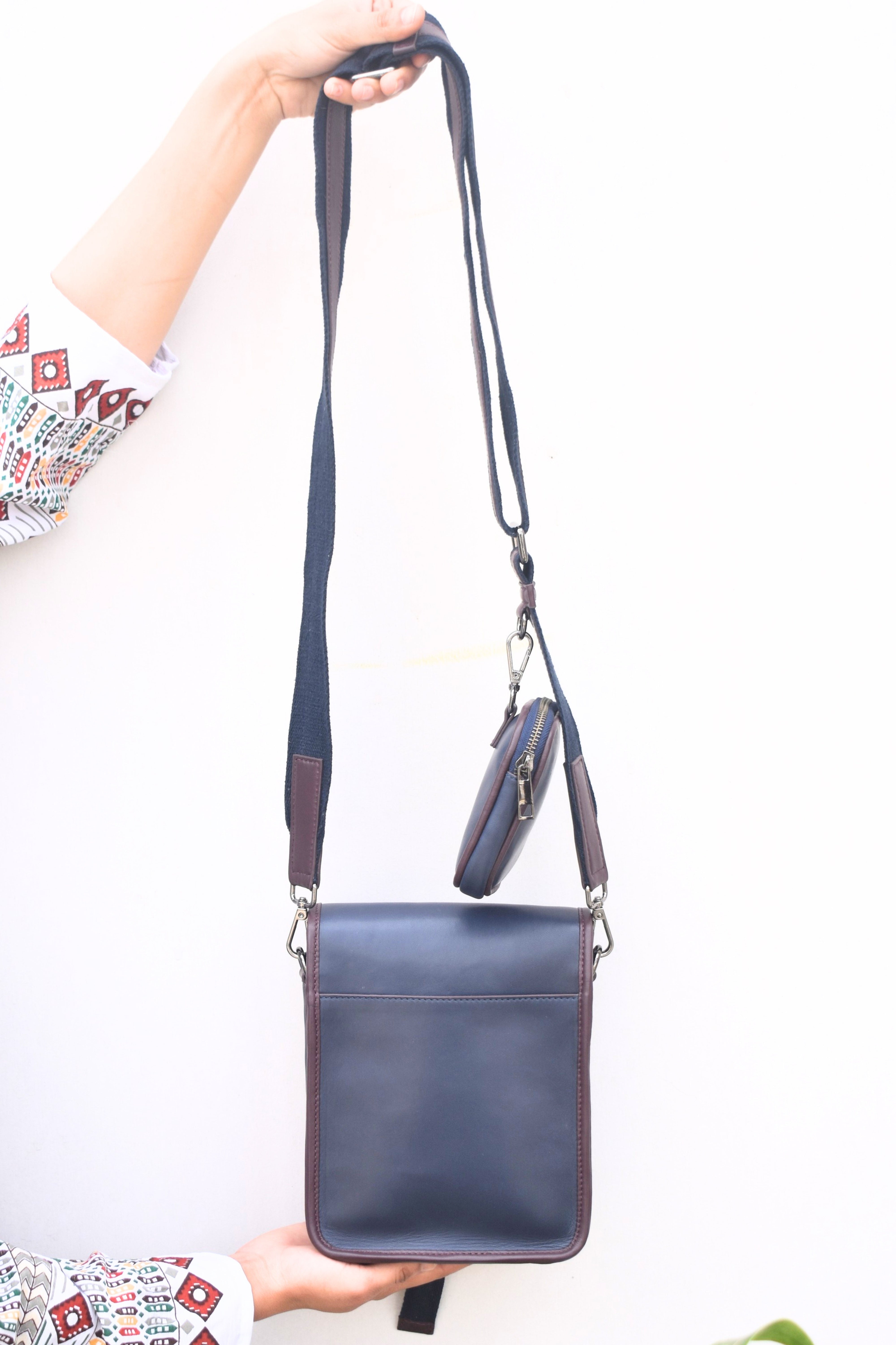 Premium Leather Messenger Bag with Mini Pouch