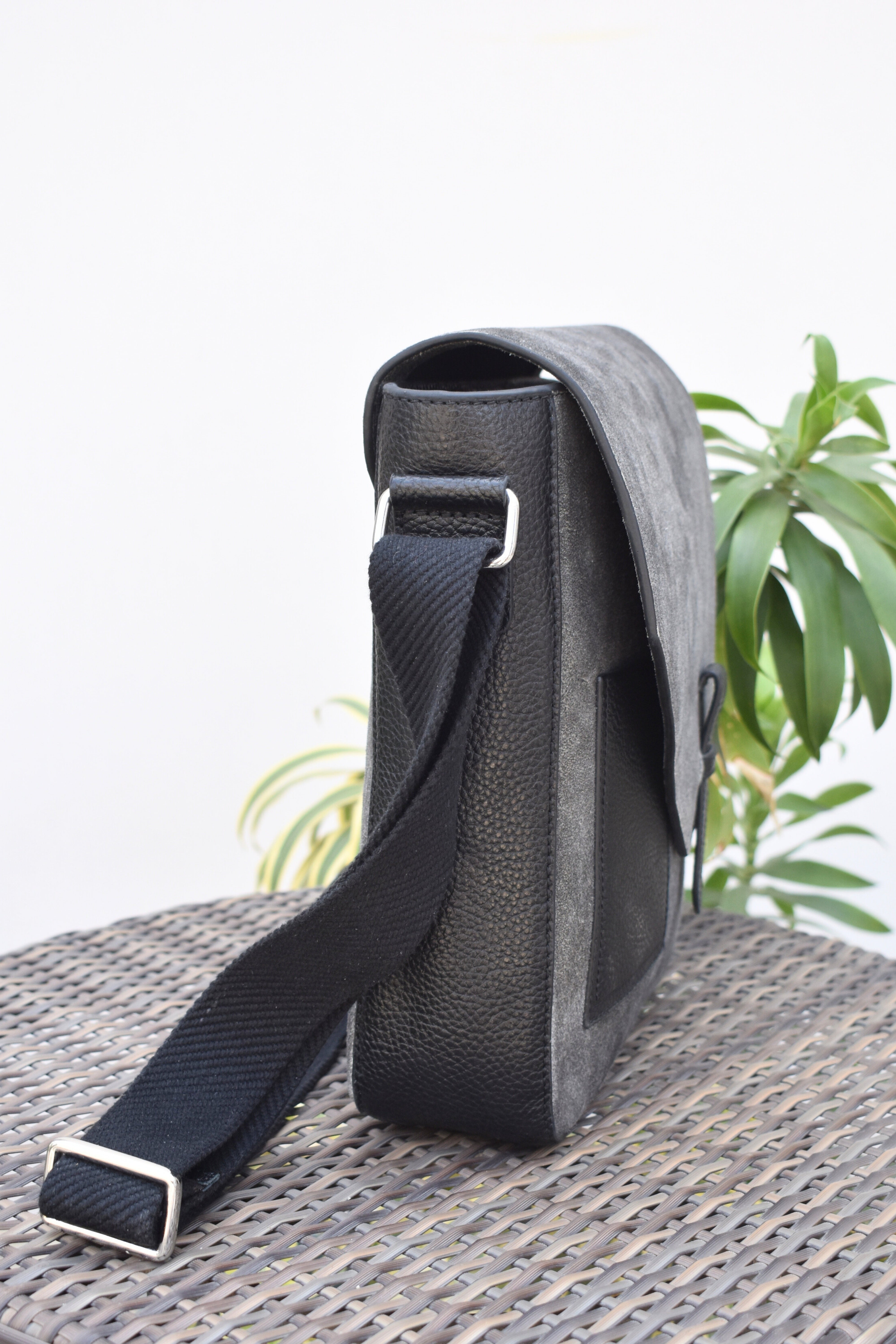 Vintage Grey Leather Messenger Bag