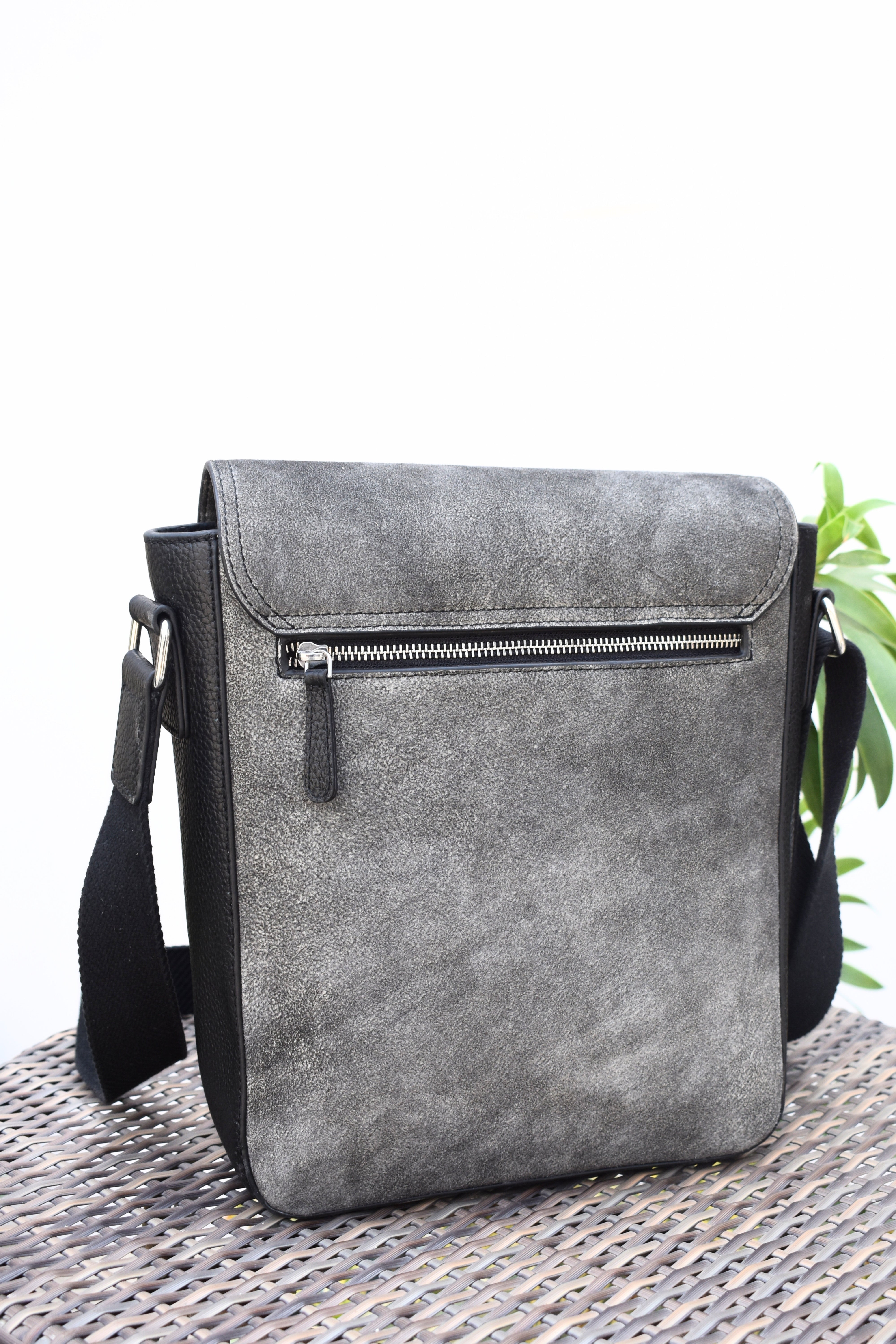 Vintage Grey Leather Messenger Bag
