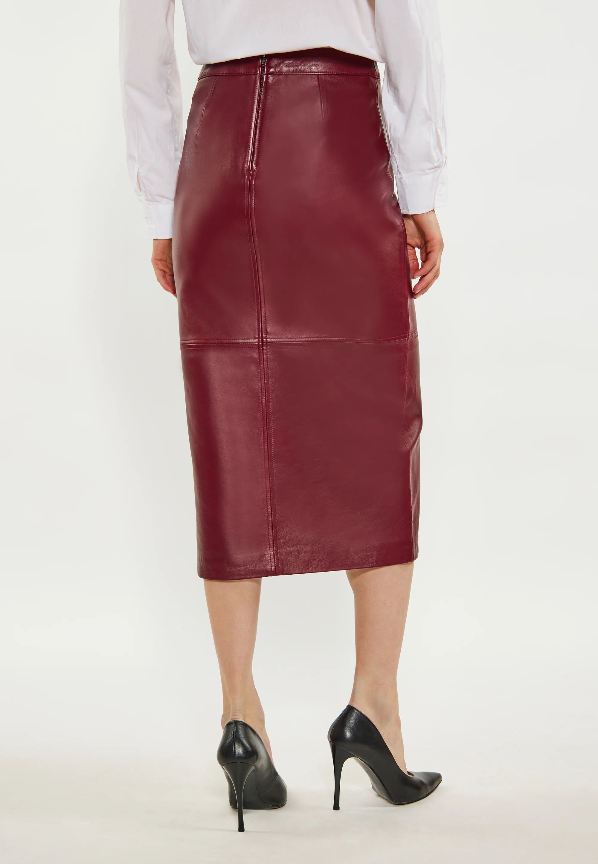 Crimson Luxe Straight-Cut Leather Skirt