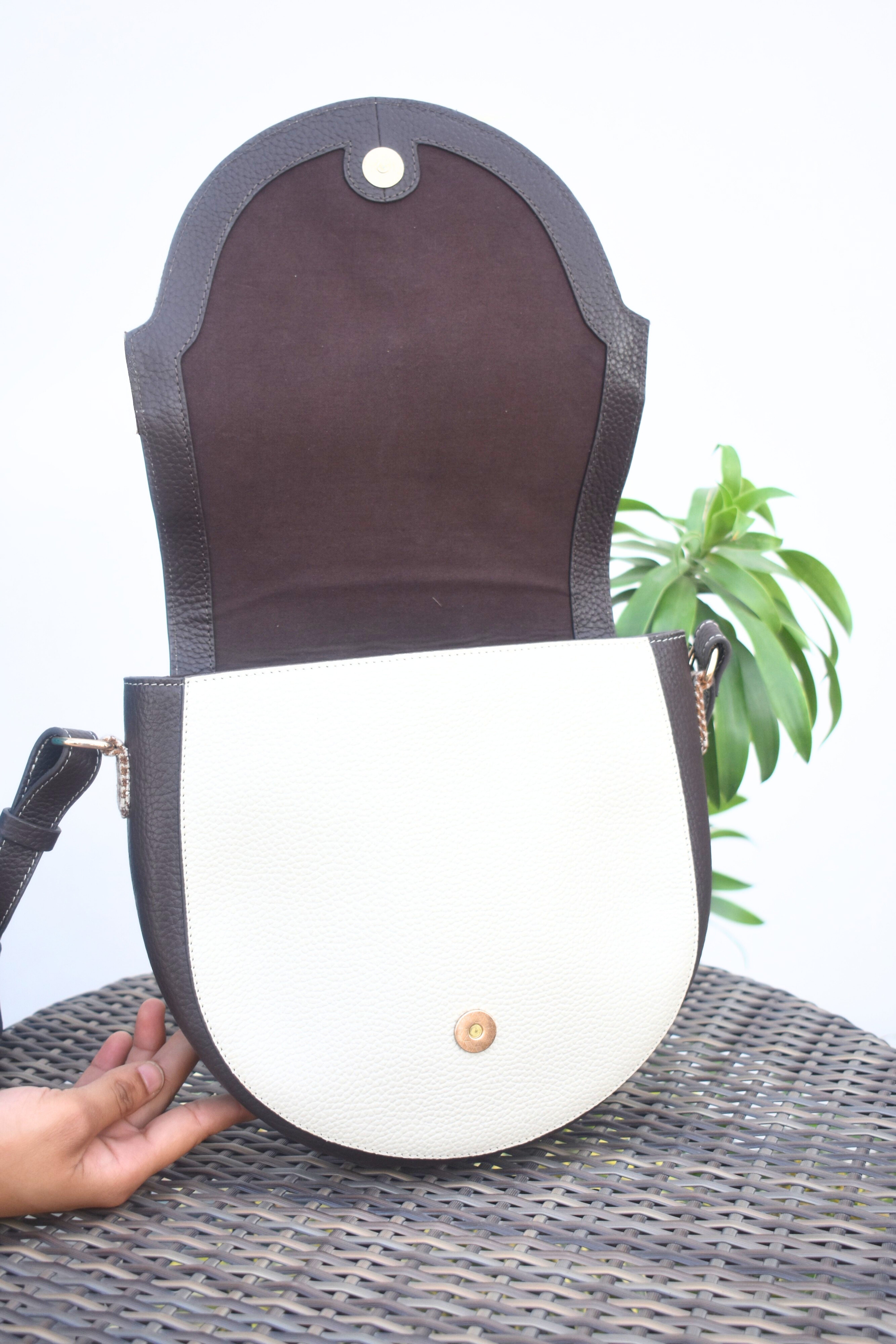 Chic Houndstooth Leather Sling Bag