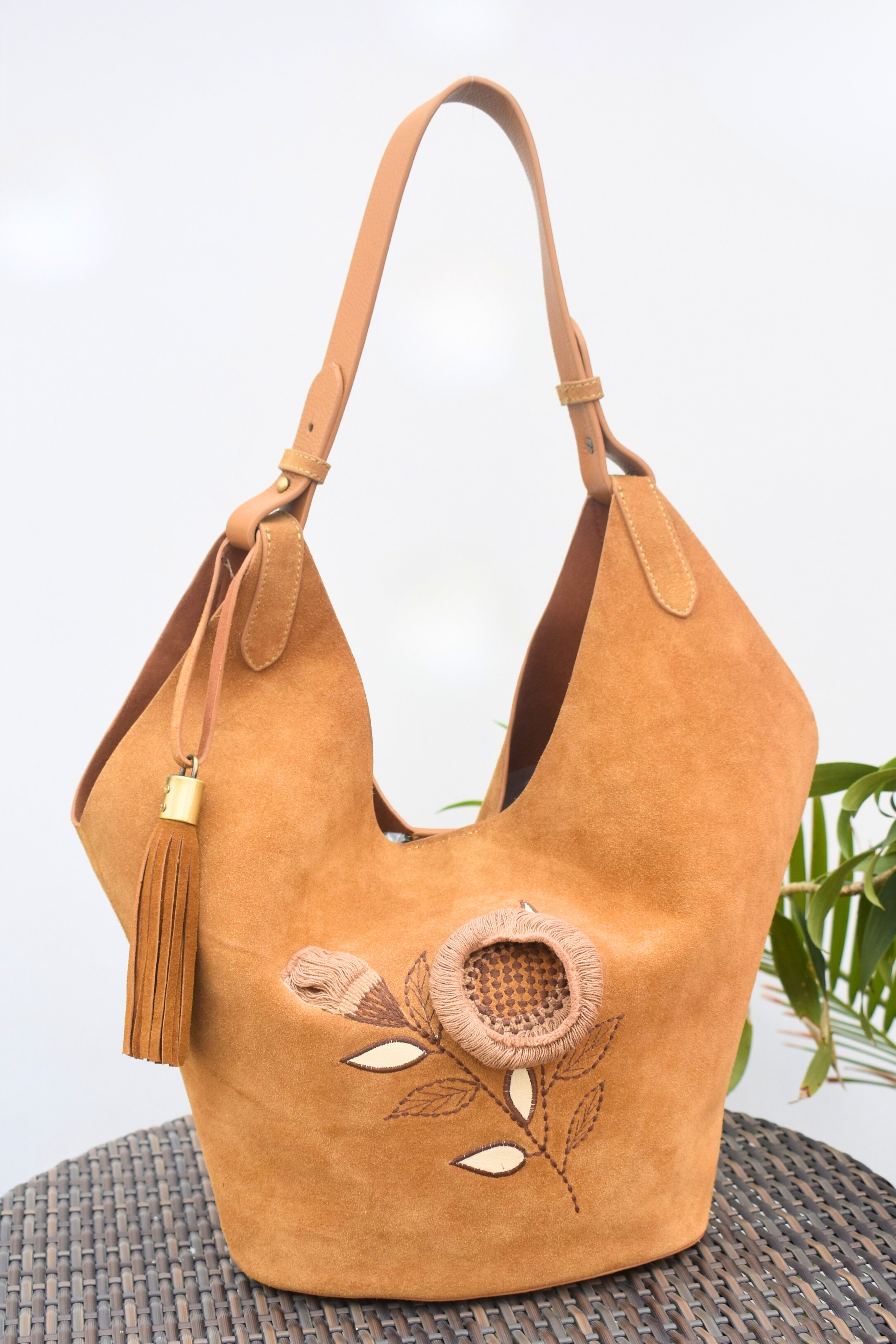 Sunset Bloom Suede Shoulder Bag