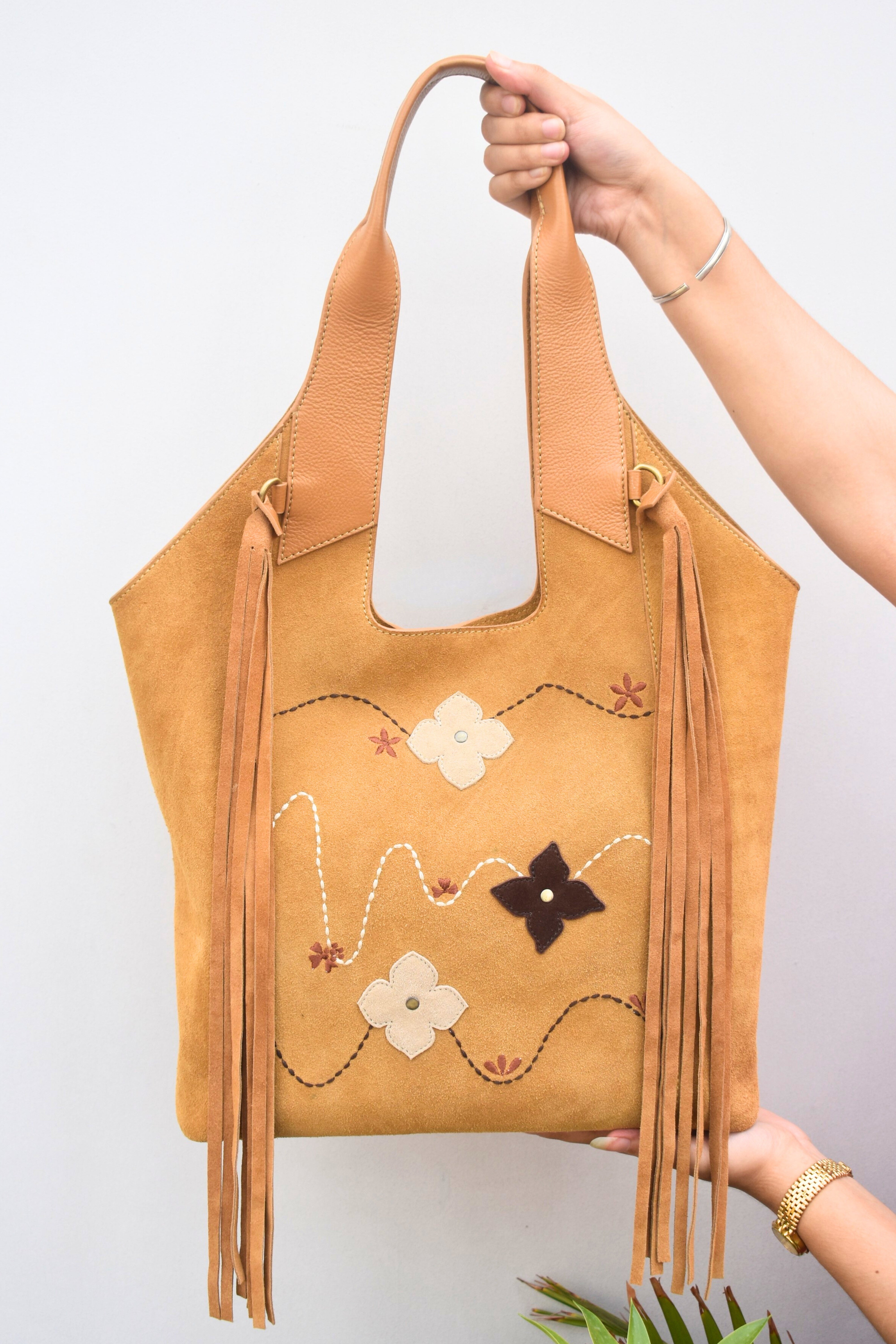 Blossom Trail Suede Tote Bag