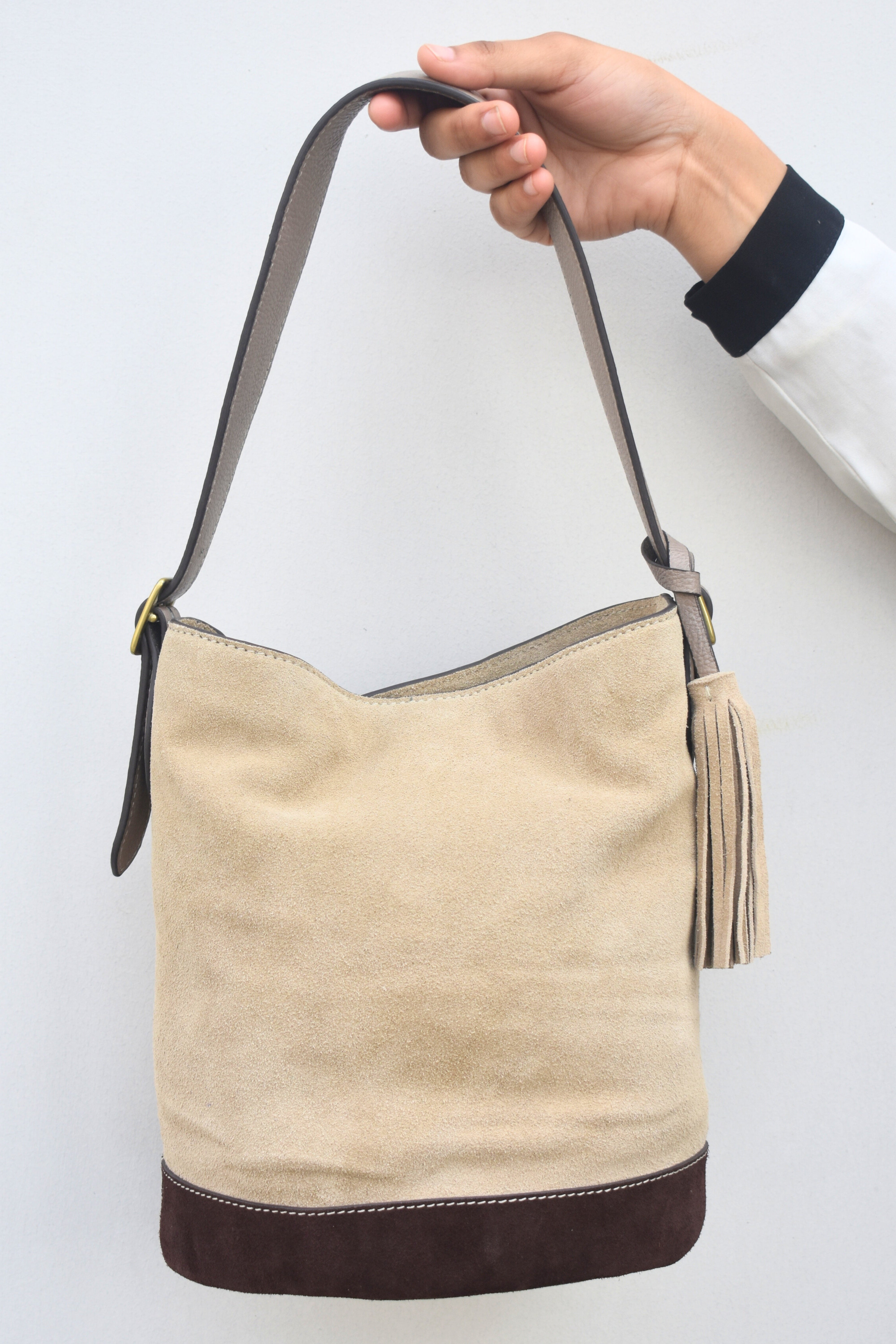 Blush Bloom Suede Bucket Bag