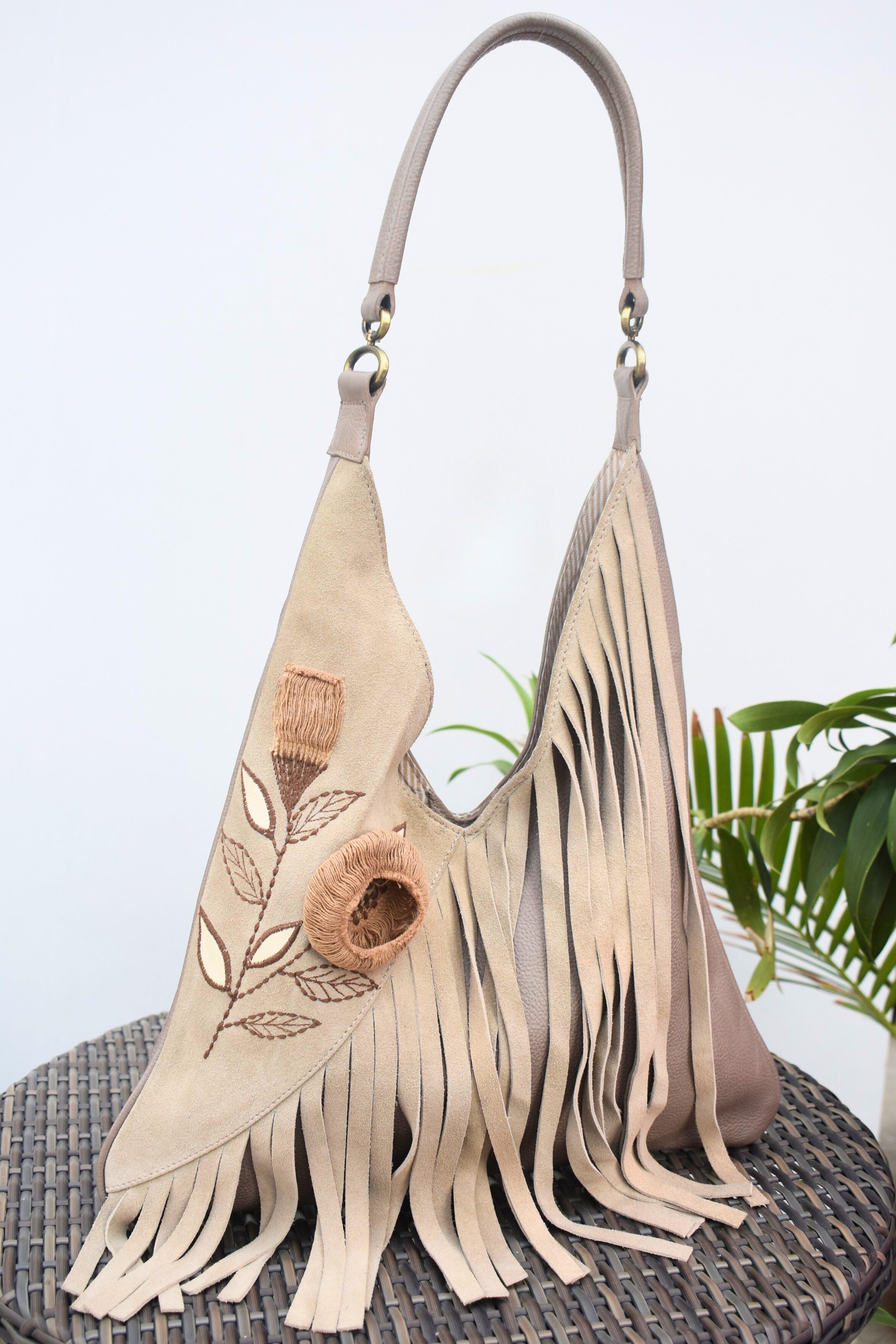 Wild Bloom Fringe Suede Shoulder Bag