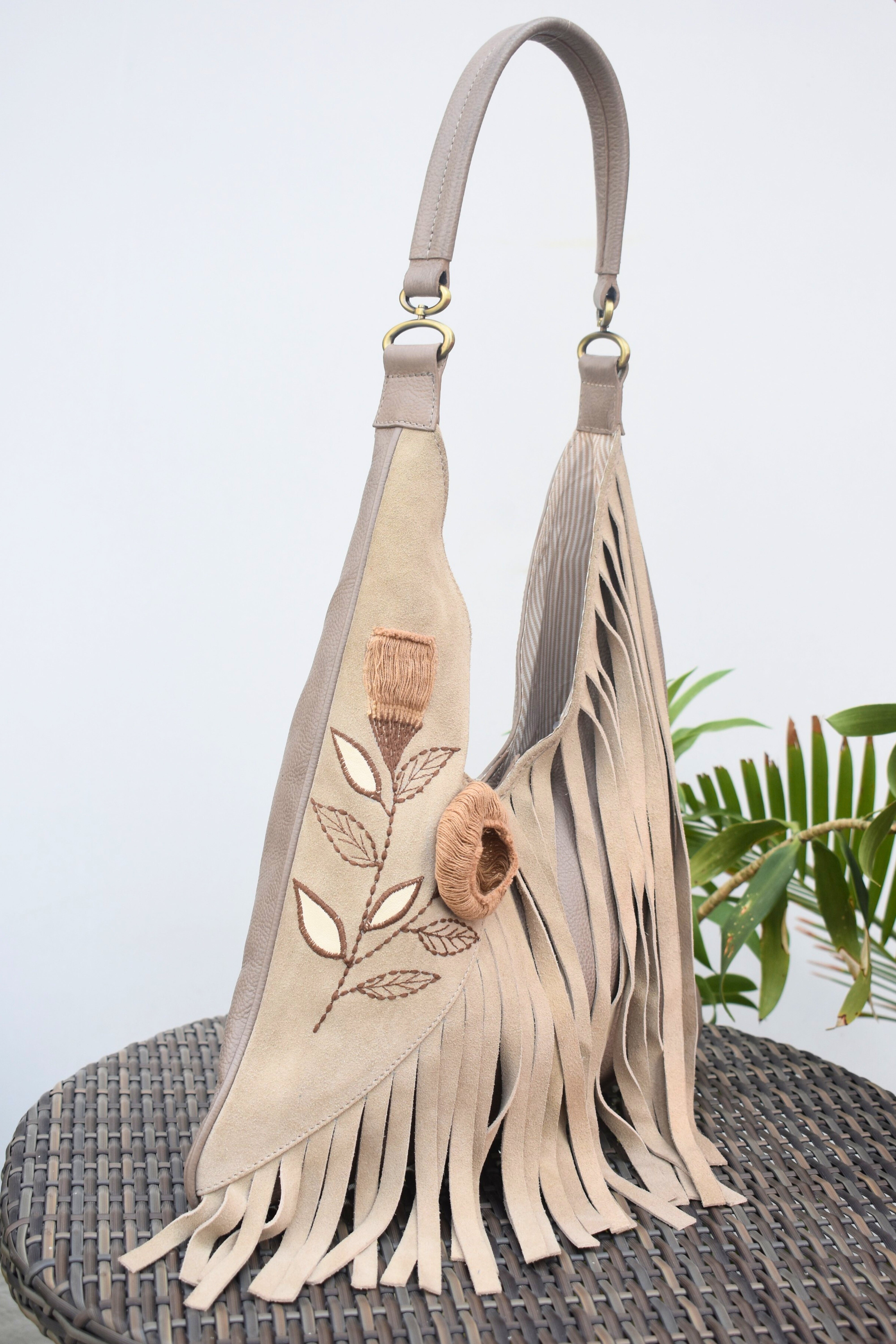 Wild Bloom Fringe Suede Shoulder Bag