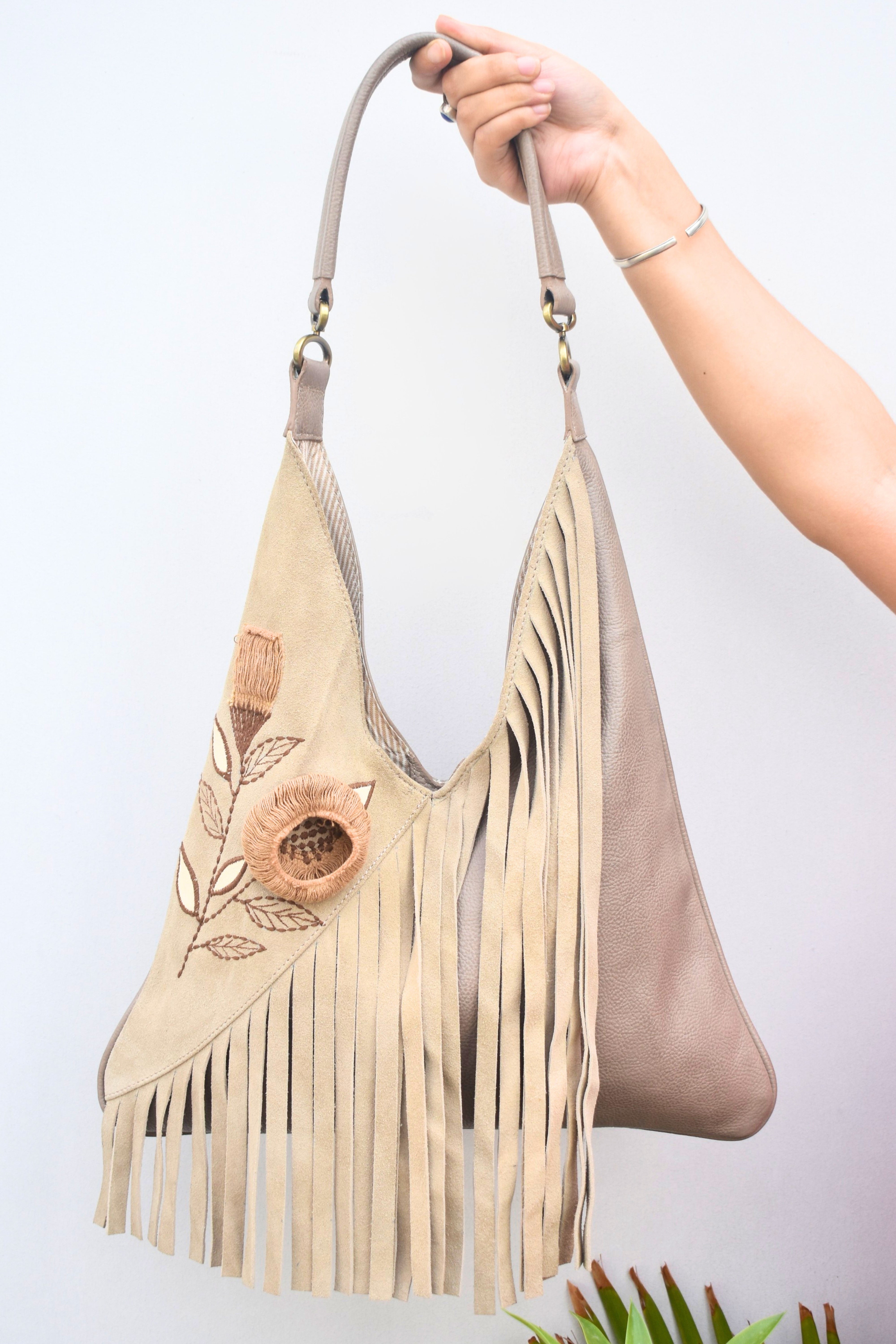 Wild Bloom Fringe Suede Shoulder Bag