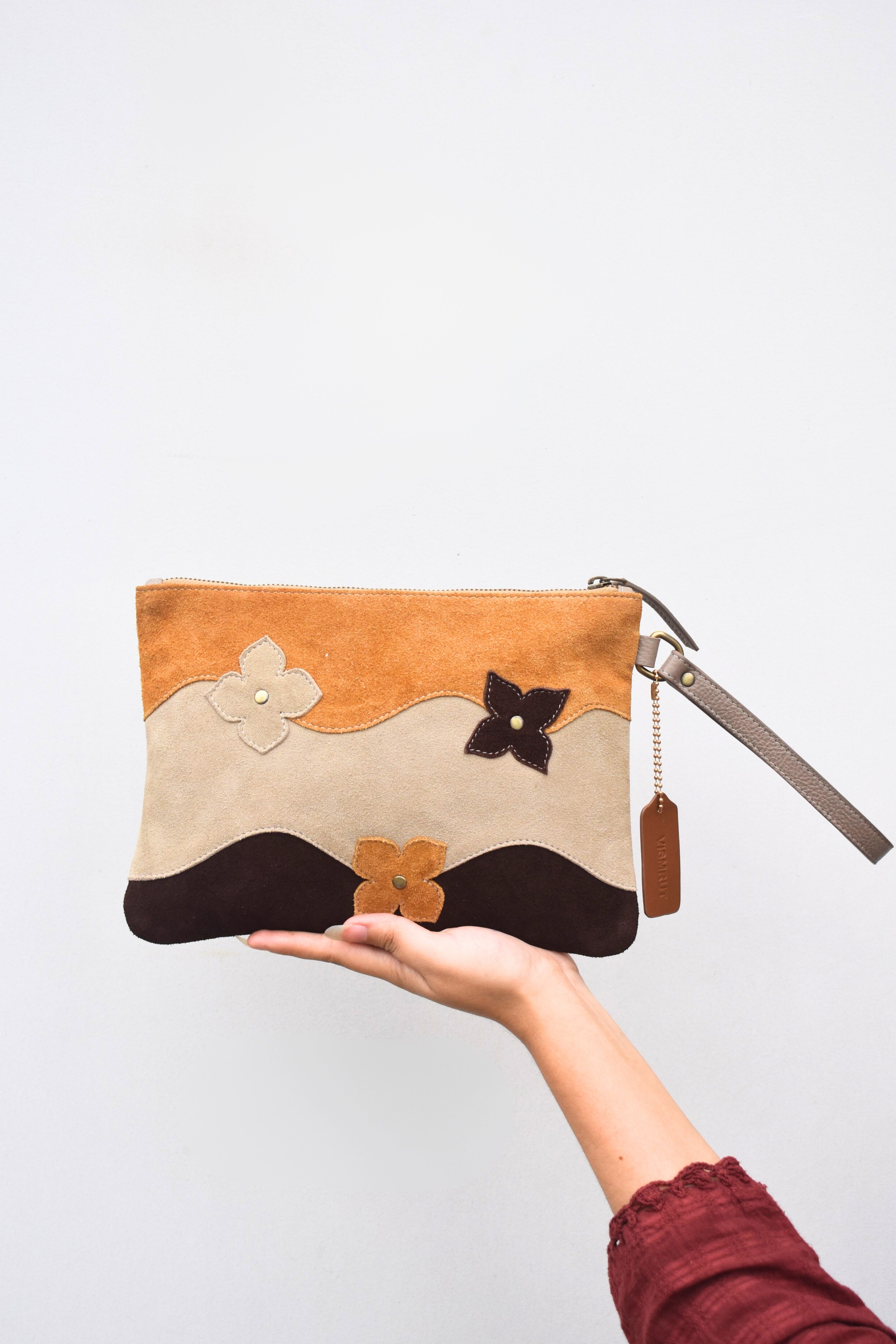 Blossom Wave Suede Leather Clutch