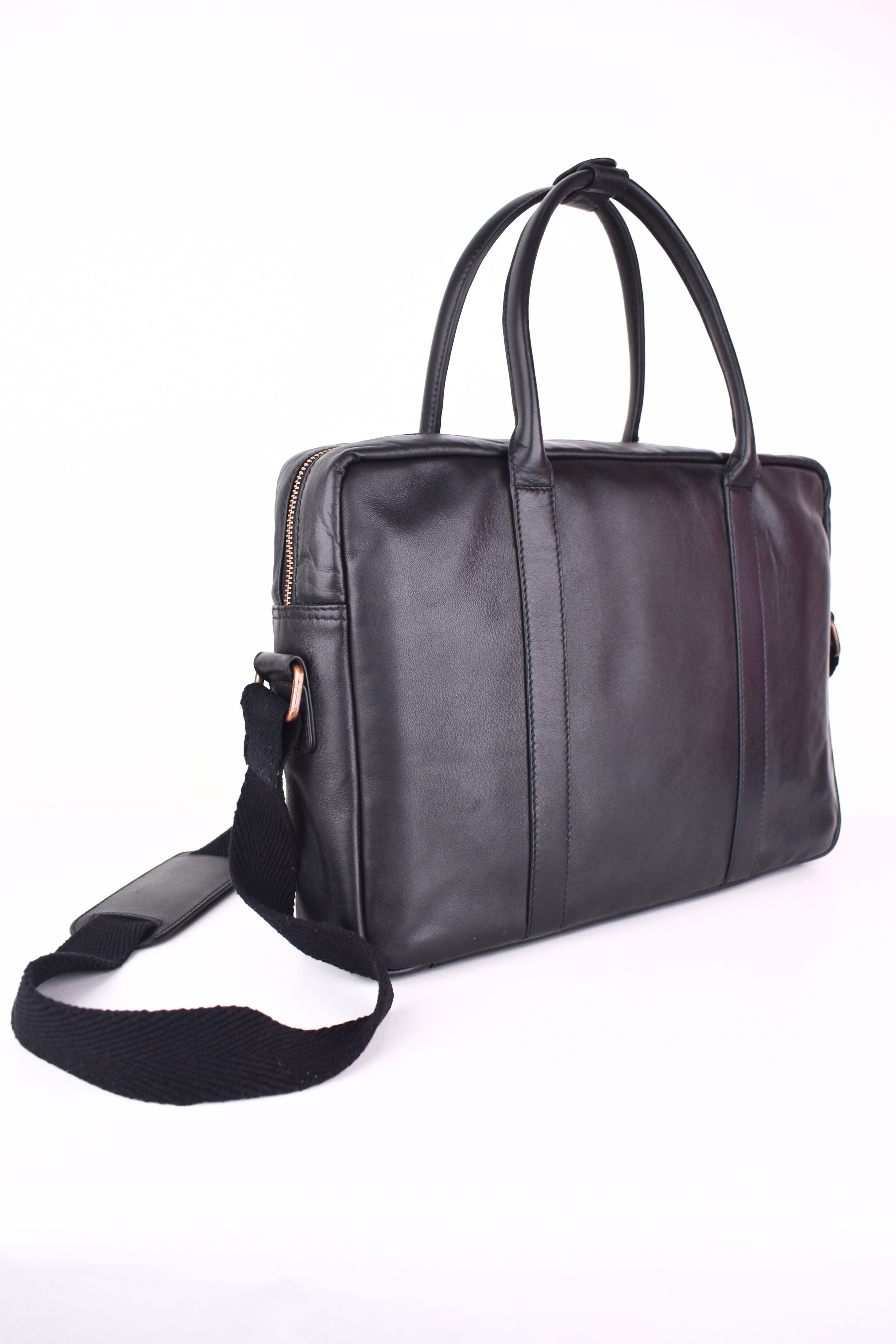 Executive Black Leather Laptop Bag