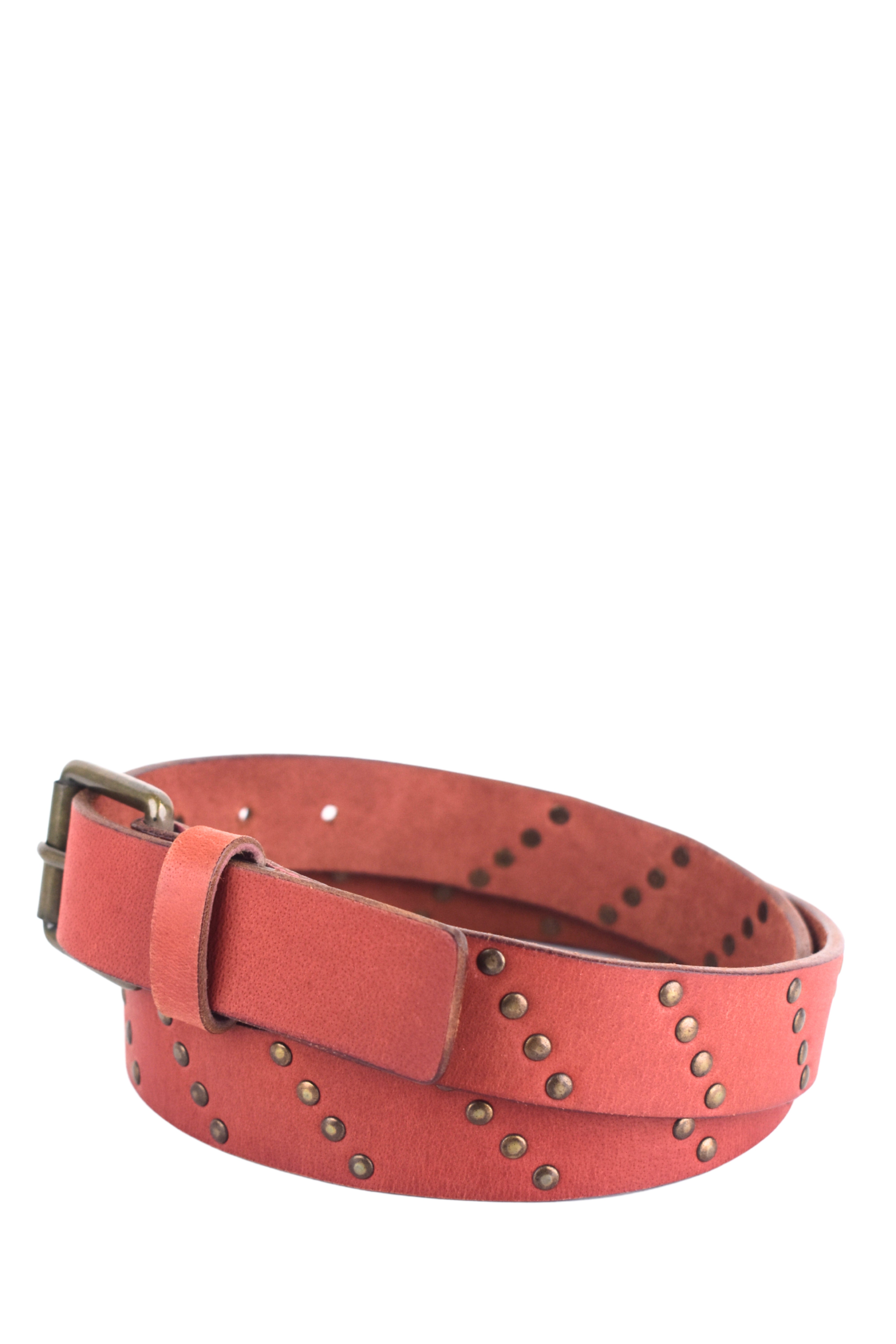 Studded Rust Red Leather Belt