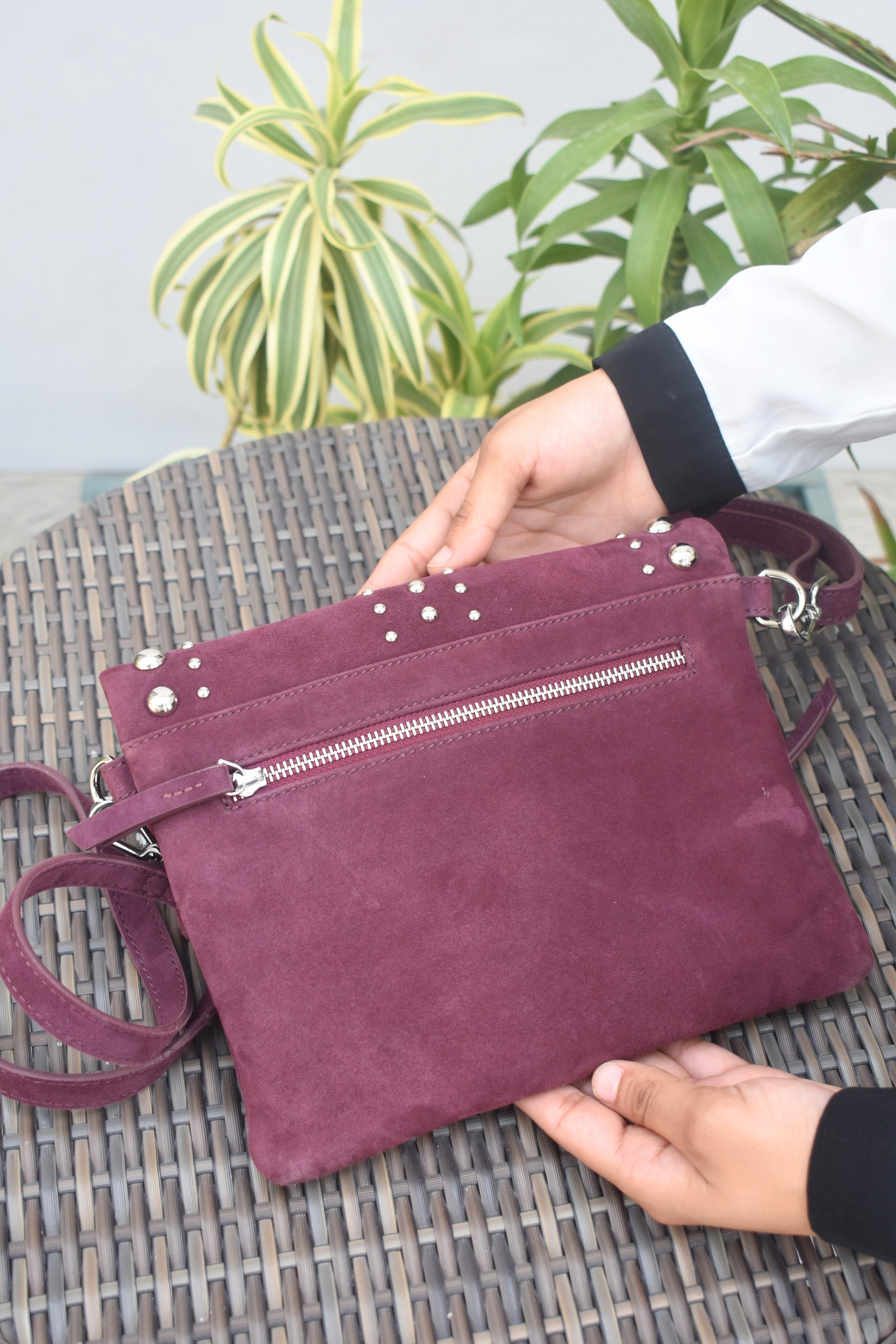 Aarvi Suede Sling – Plum Elegance