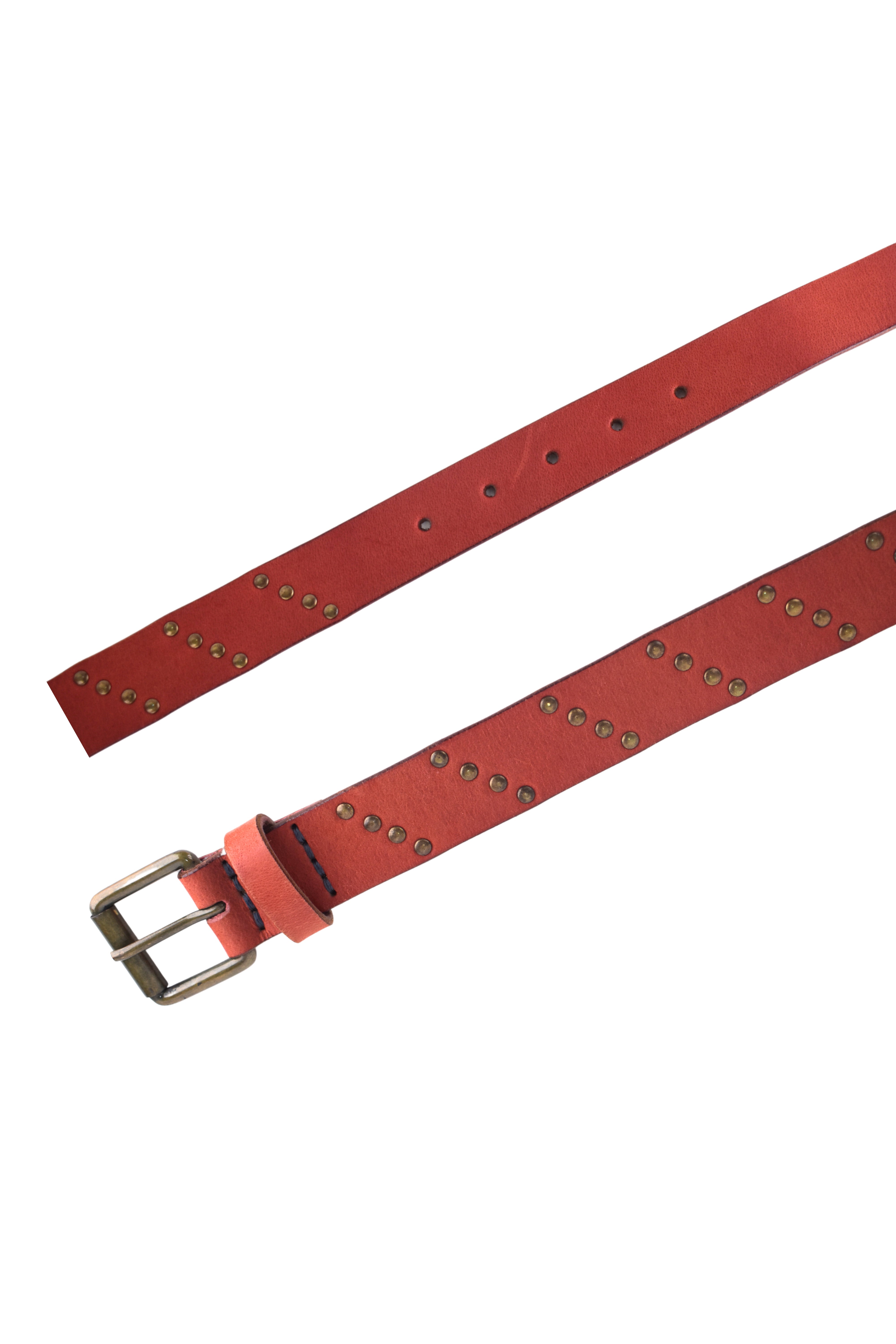Studded Rust Red Leather Belt