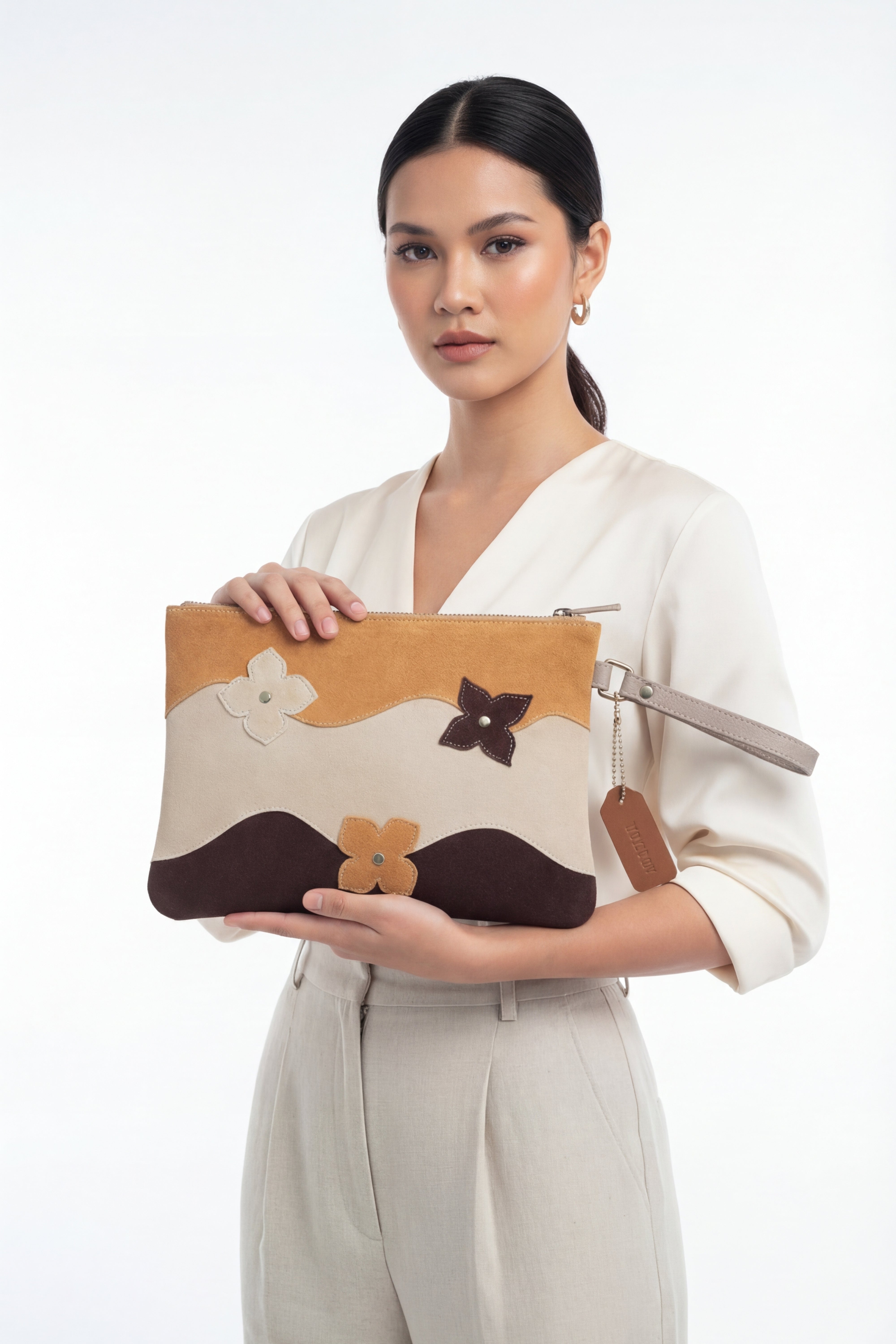 Blossom Wave Suede Leather Clutch