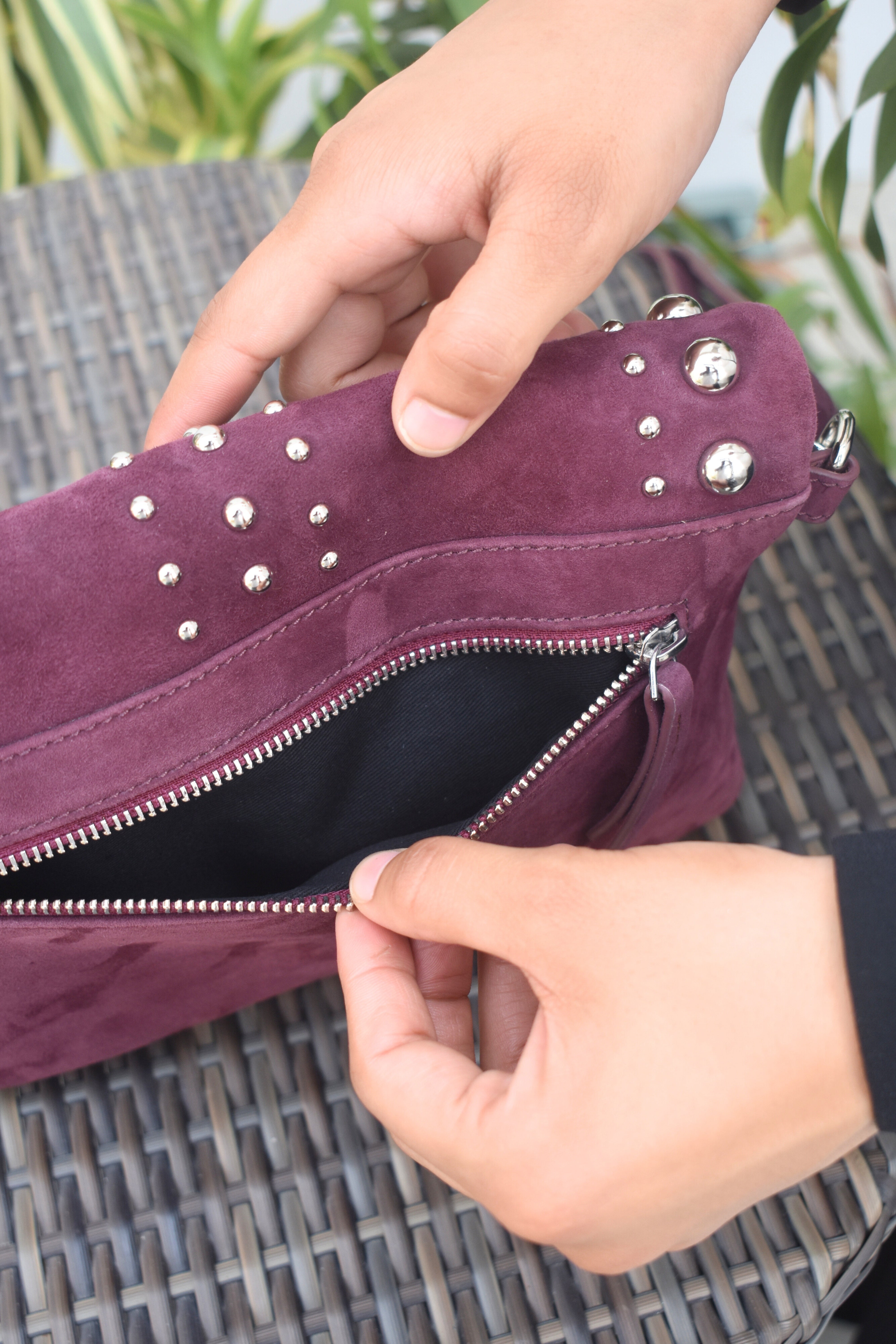 Aarvi Suede Sling – Plum Elegance