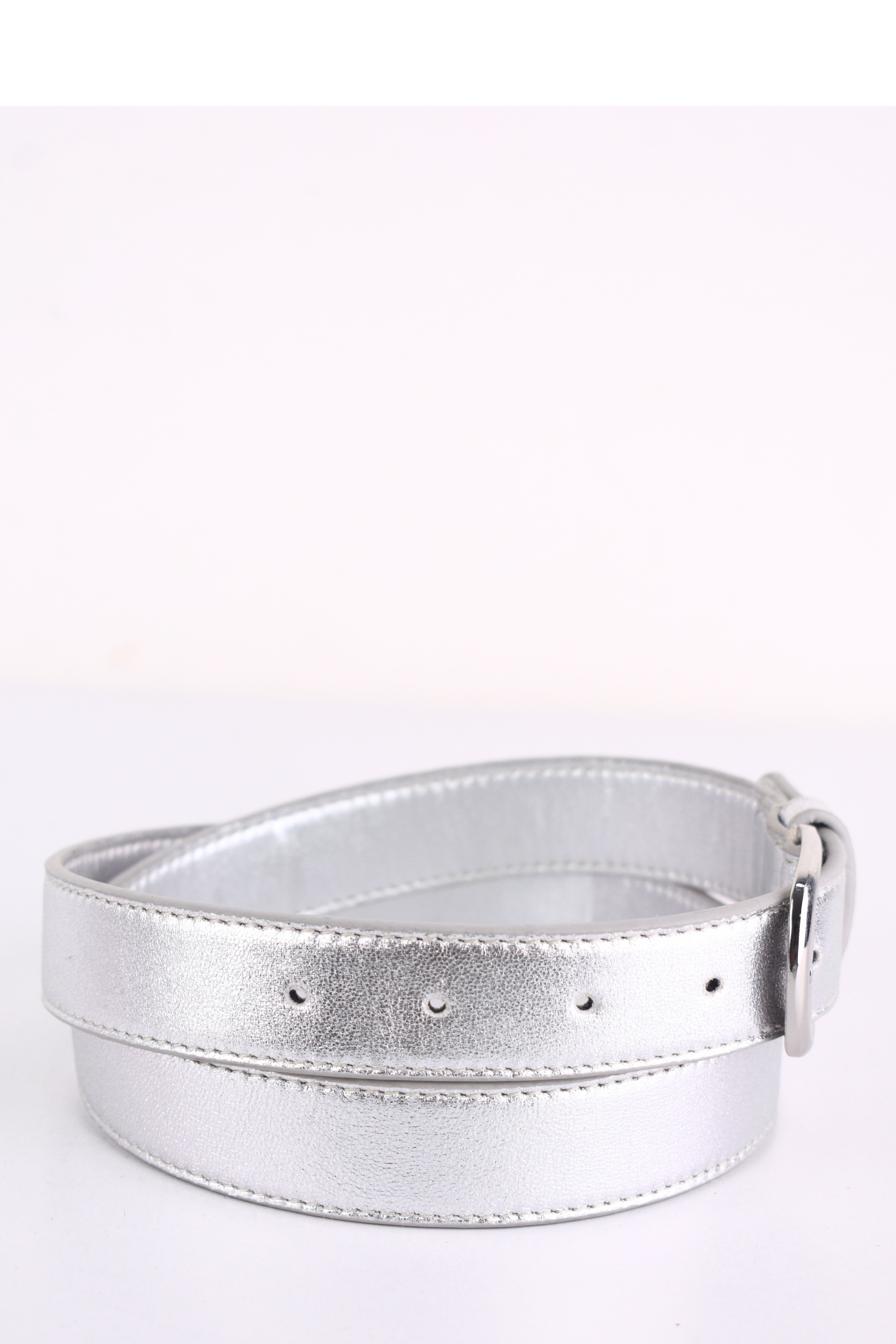 Metallic Gleam Silver Leather Belt