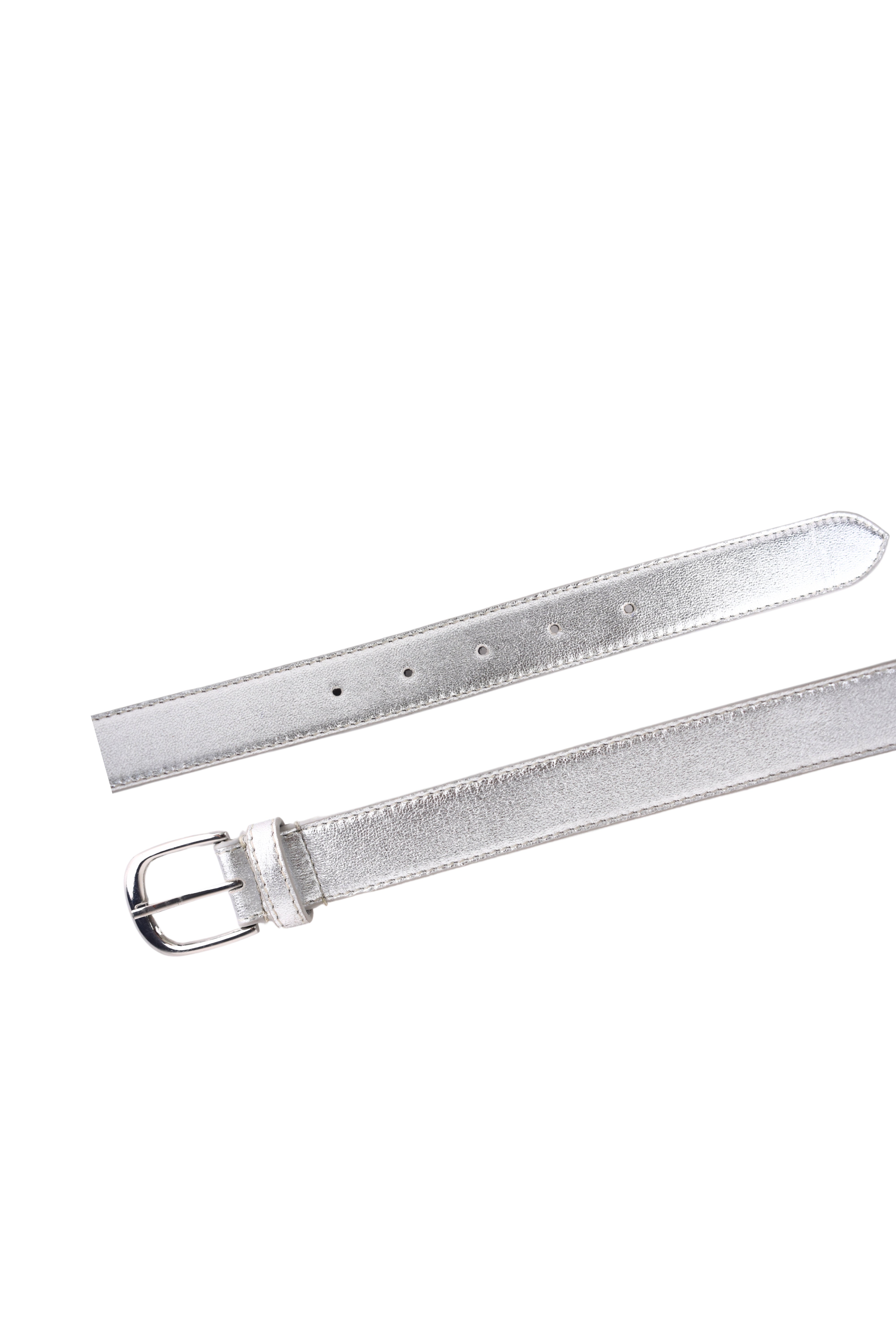 Metallic Gleam Silver Leather Belt