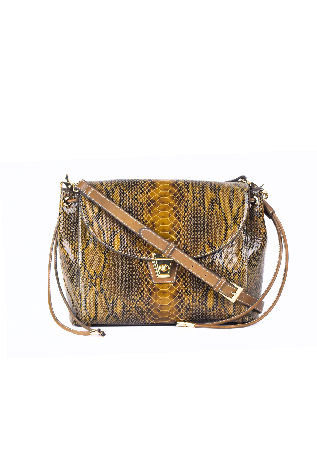 Snake Foil Leather Flap Shoulder Bag