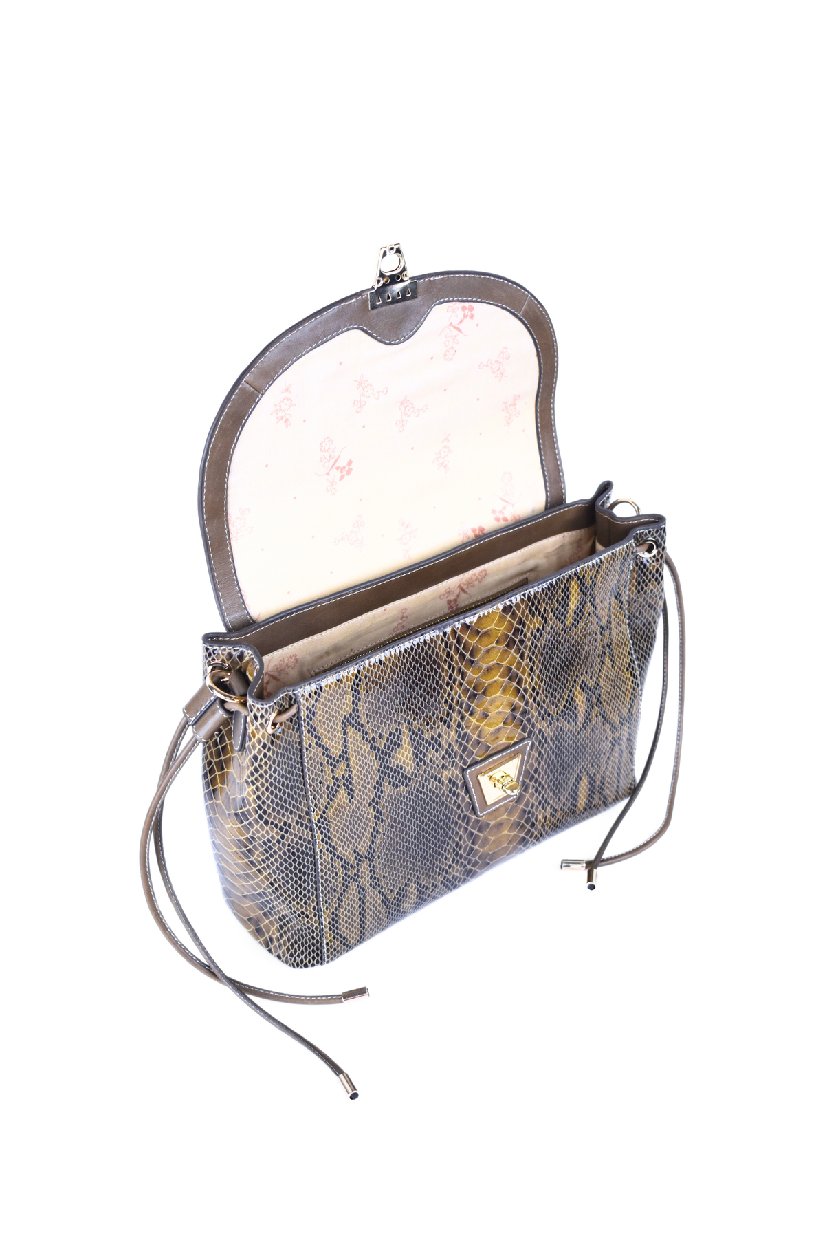 Snake Foil Leather Flap Shoulder Bag