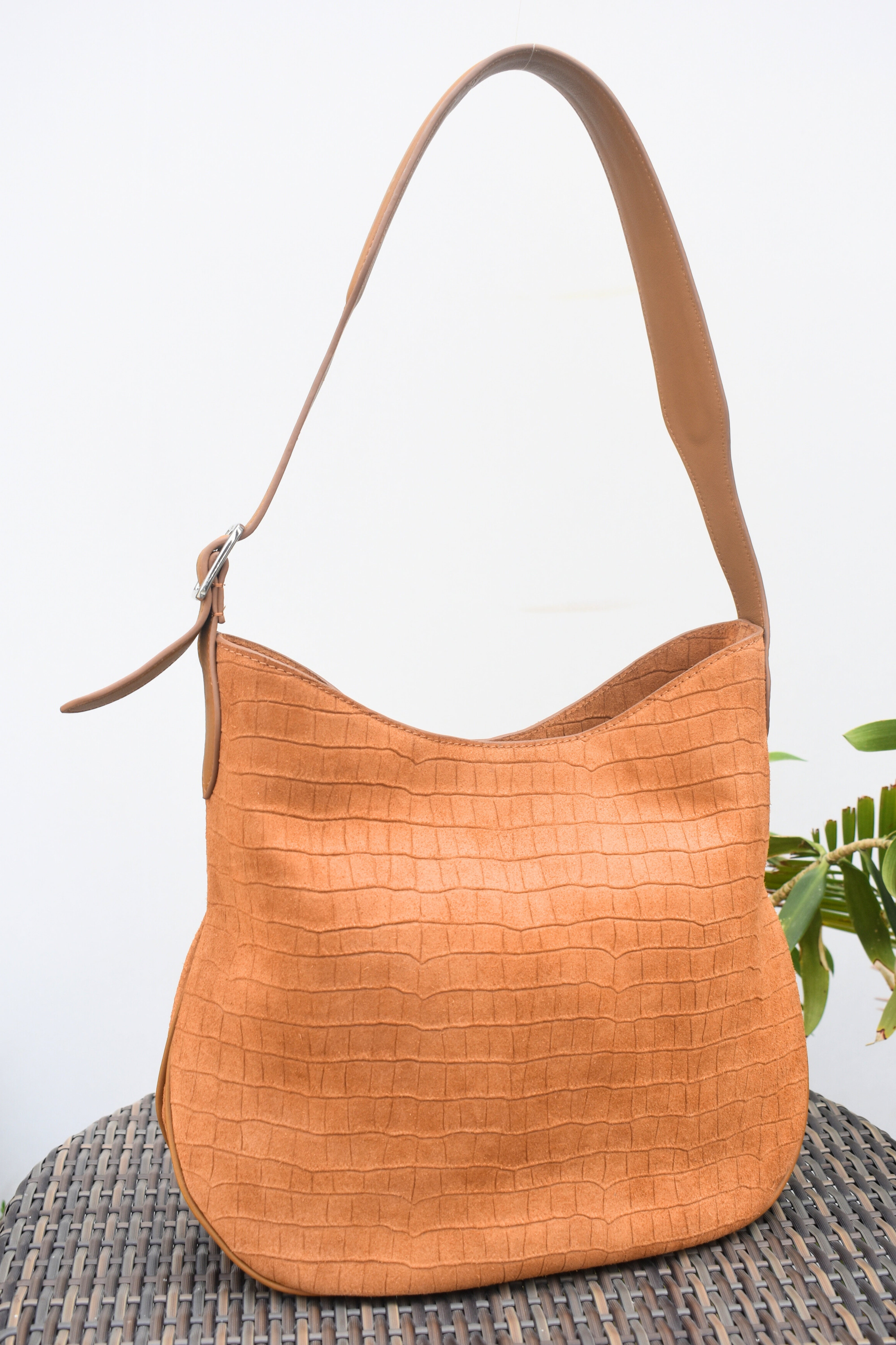 Caramel Croc Suede Bag