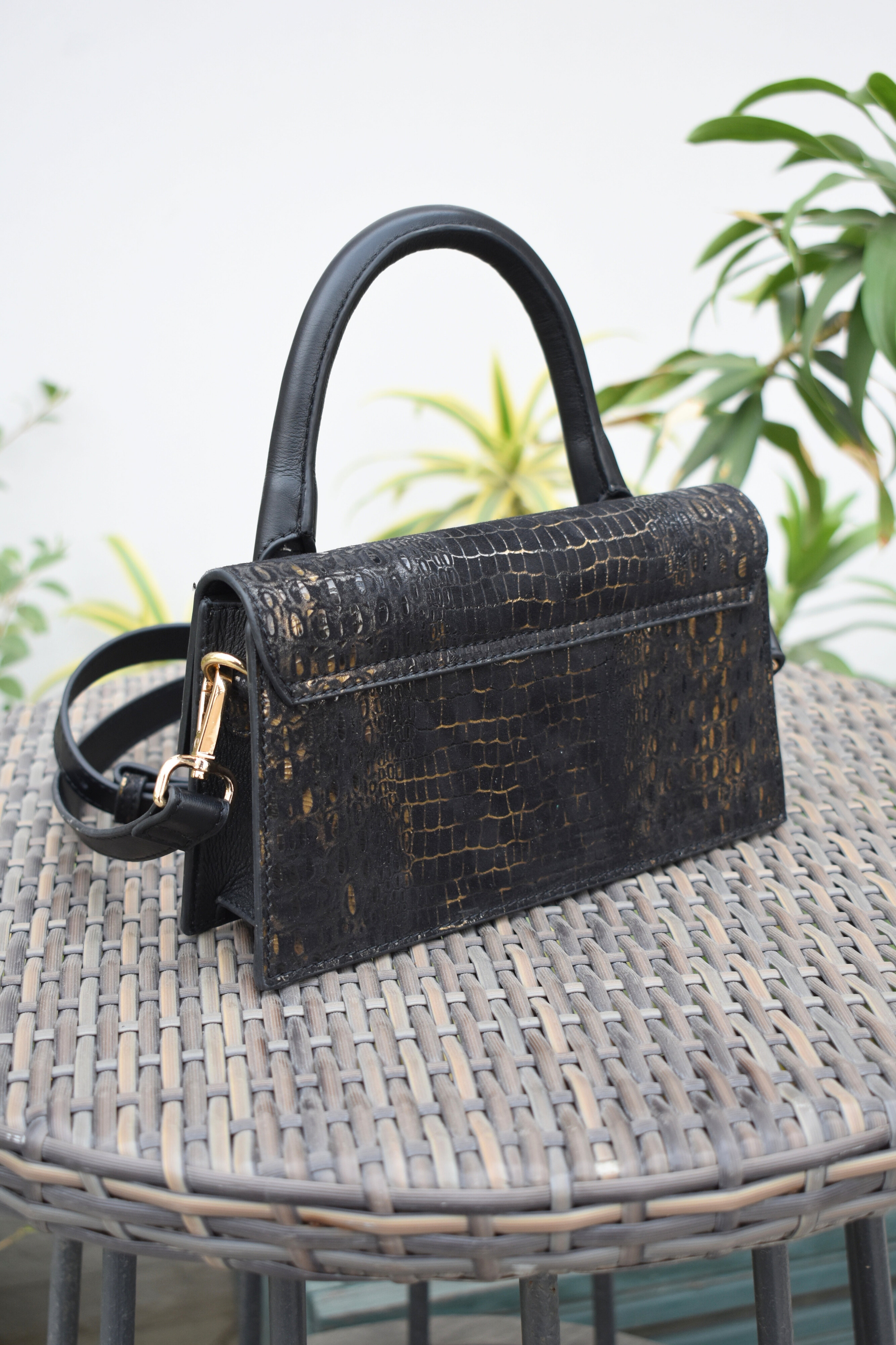Croc-Embossed Leather Handbag