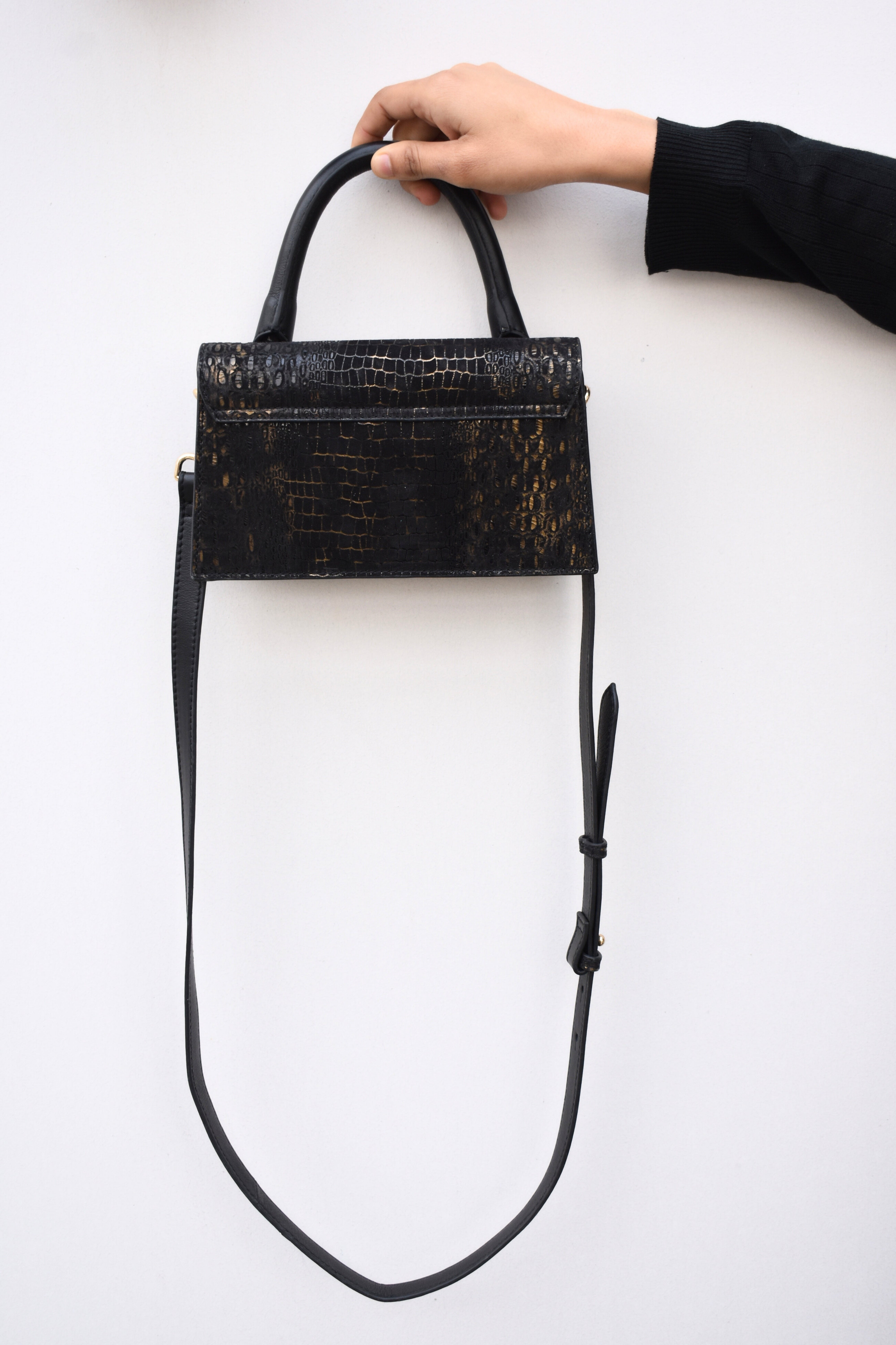 Croc-Embossed Leather Handbag