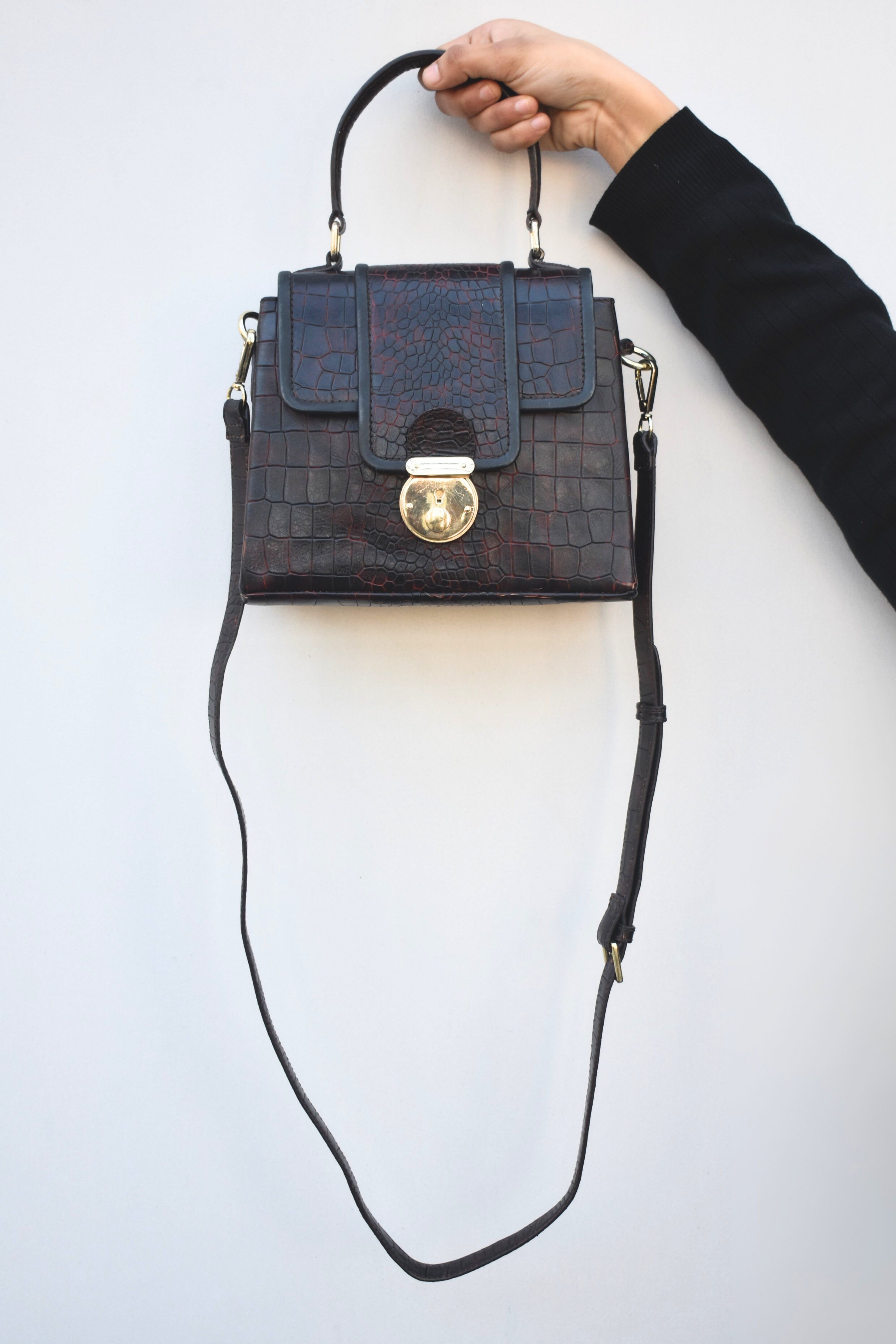 Vintage Croc-Embossed Leather Satchel