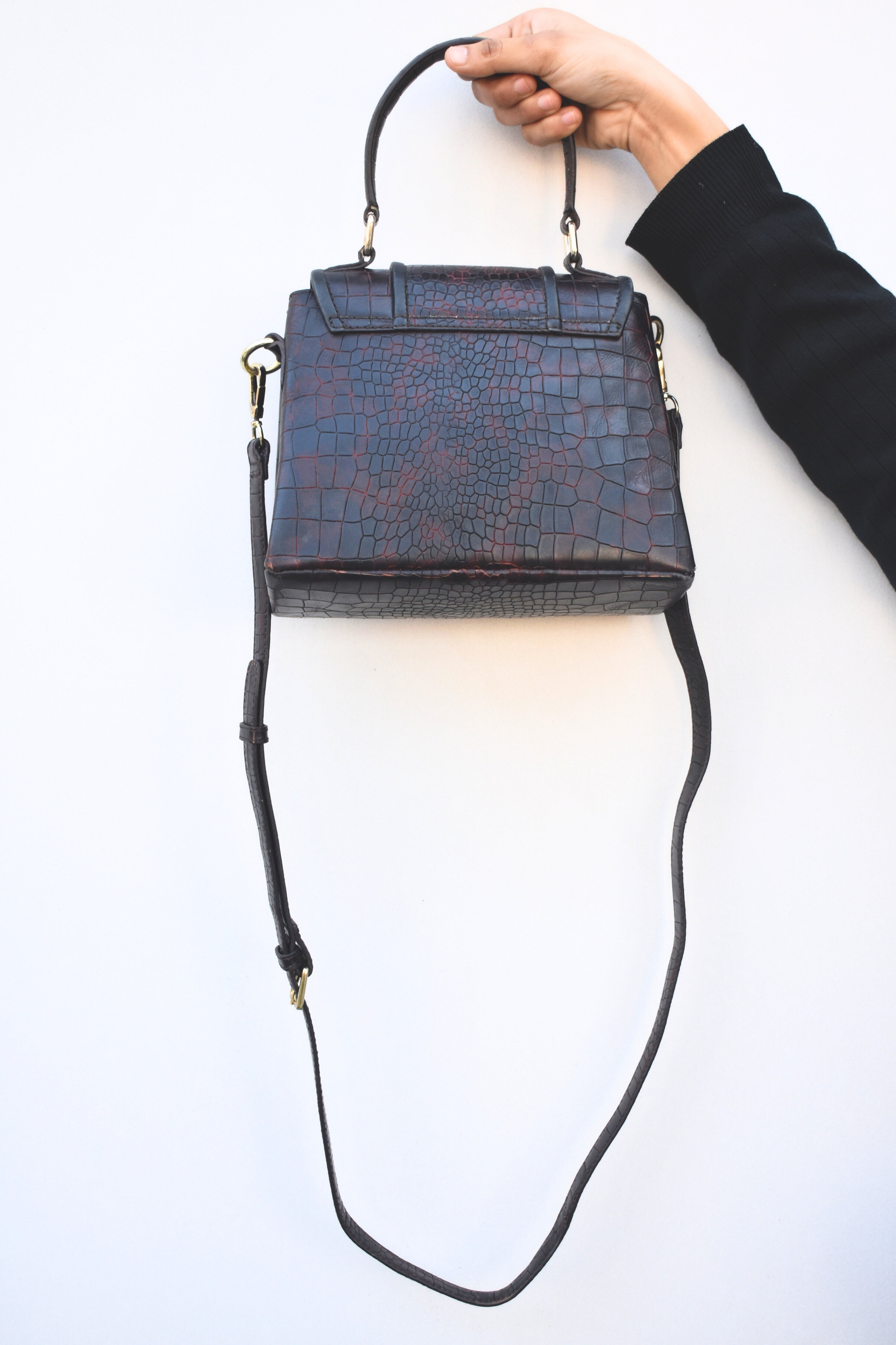 Vintage Croc-Embossed Leather Satchel