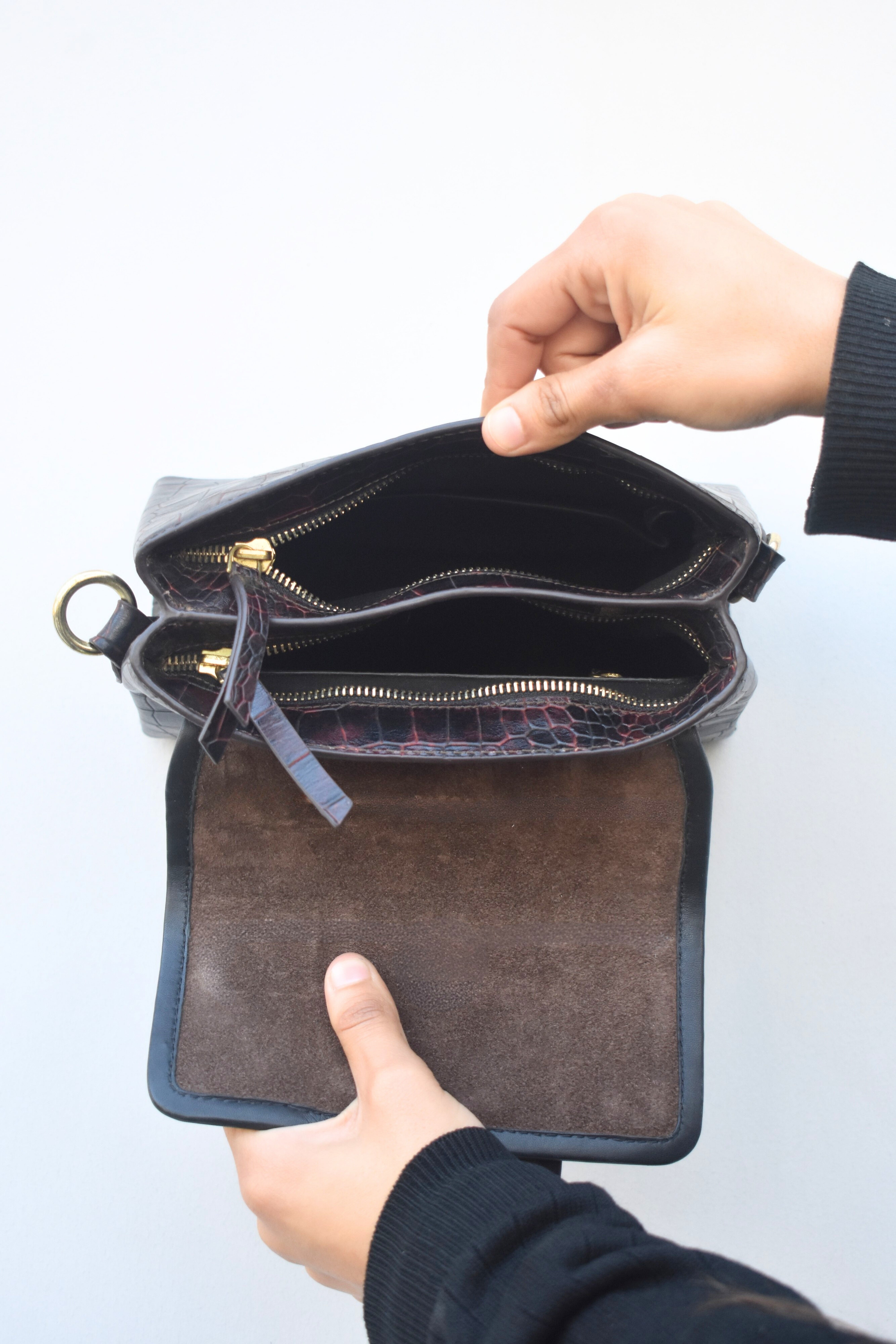 Vintage Croc-Embossed Leather Satchel