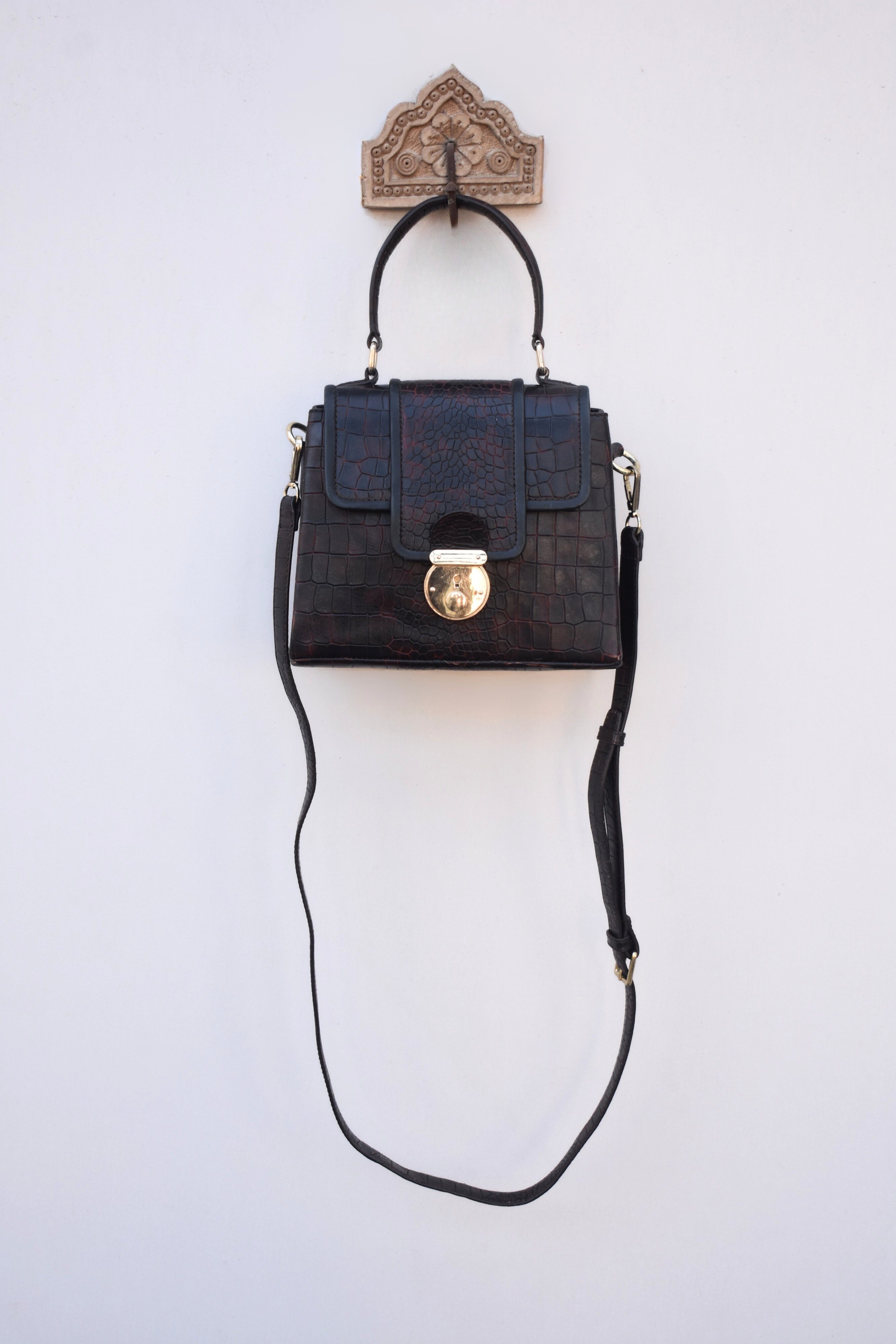 Vintage Croc-Embossed Leather Satchel
