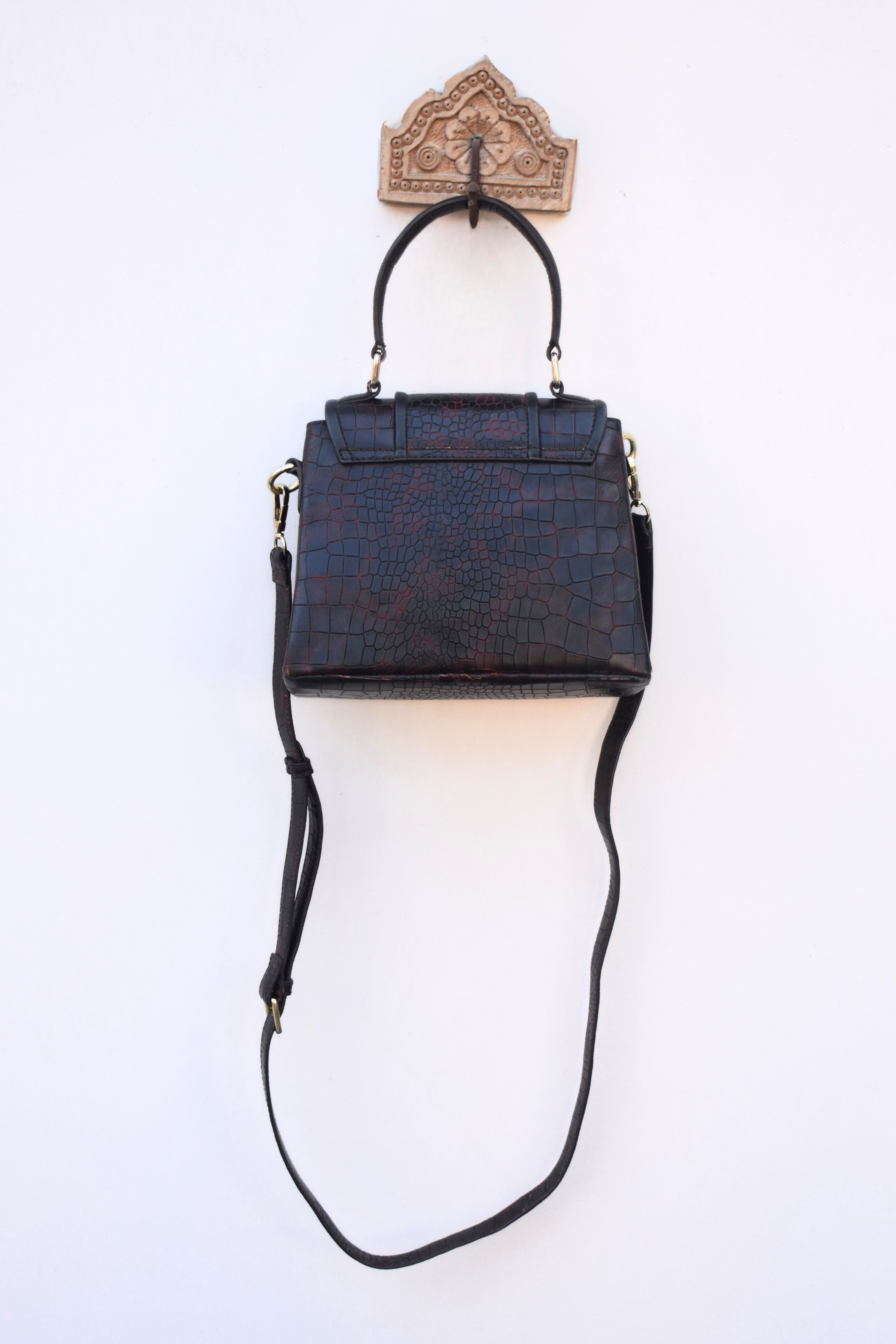 Vintage Croc-Embossed Leather Satchel