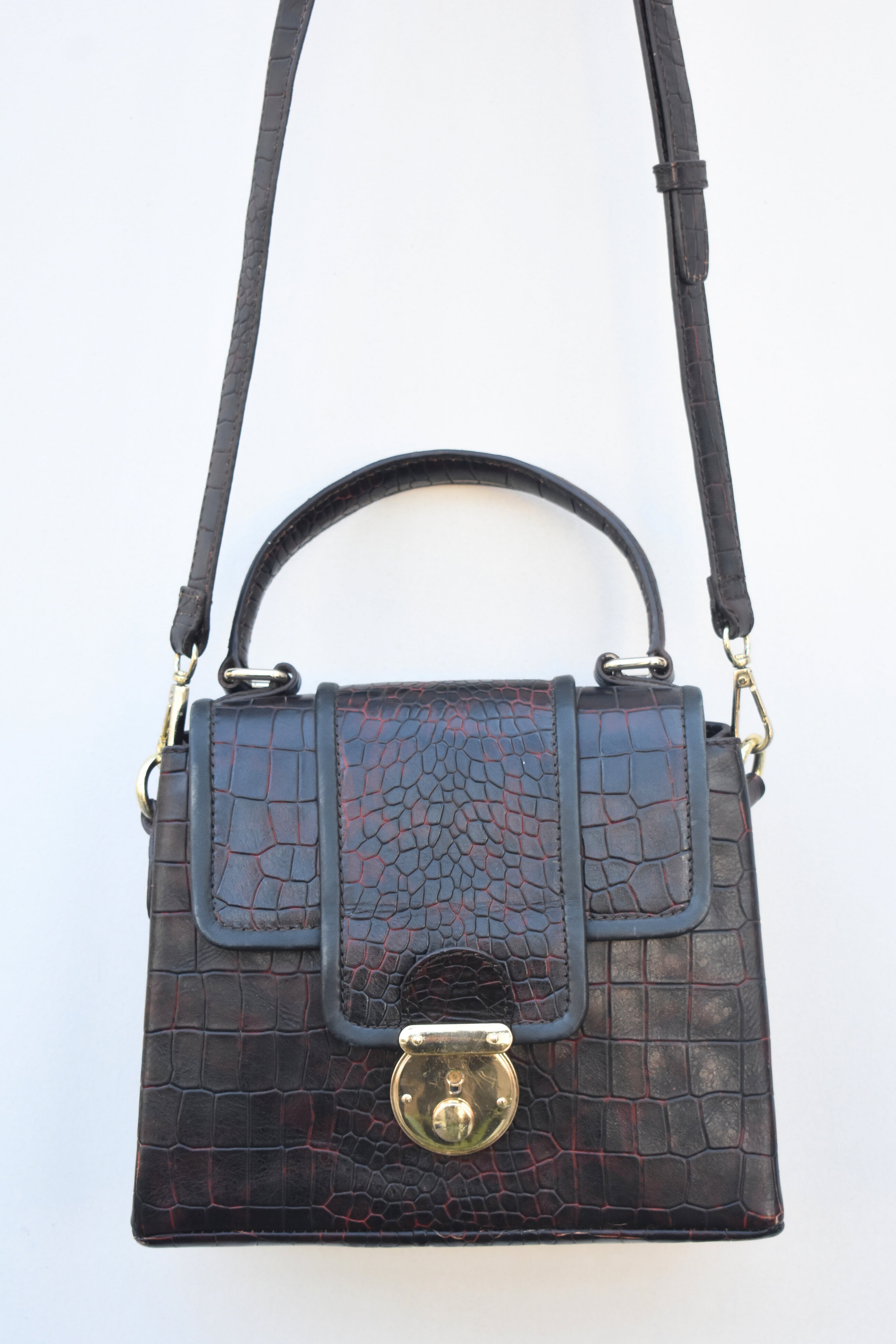 Vintage Croc-Embossed Leather Satchel