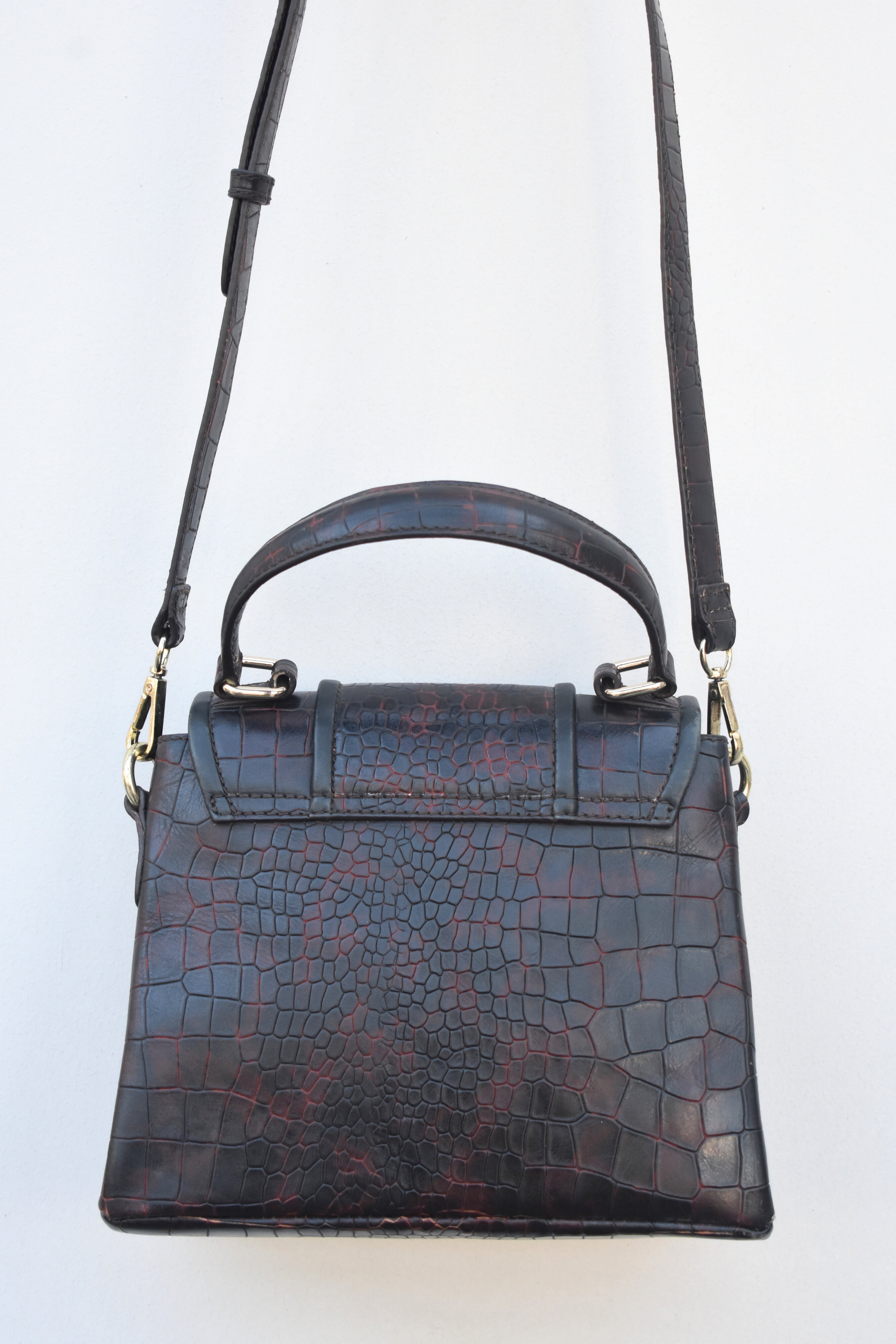 Vintage Croc-Embossed Leather Satchel