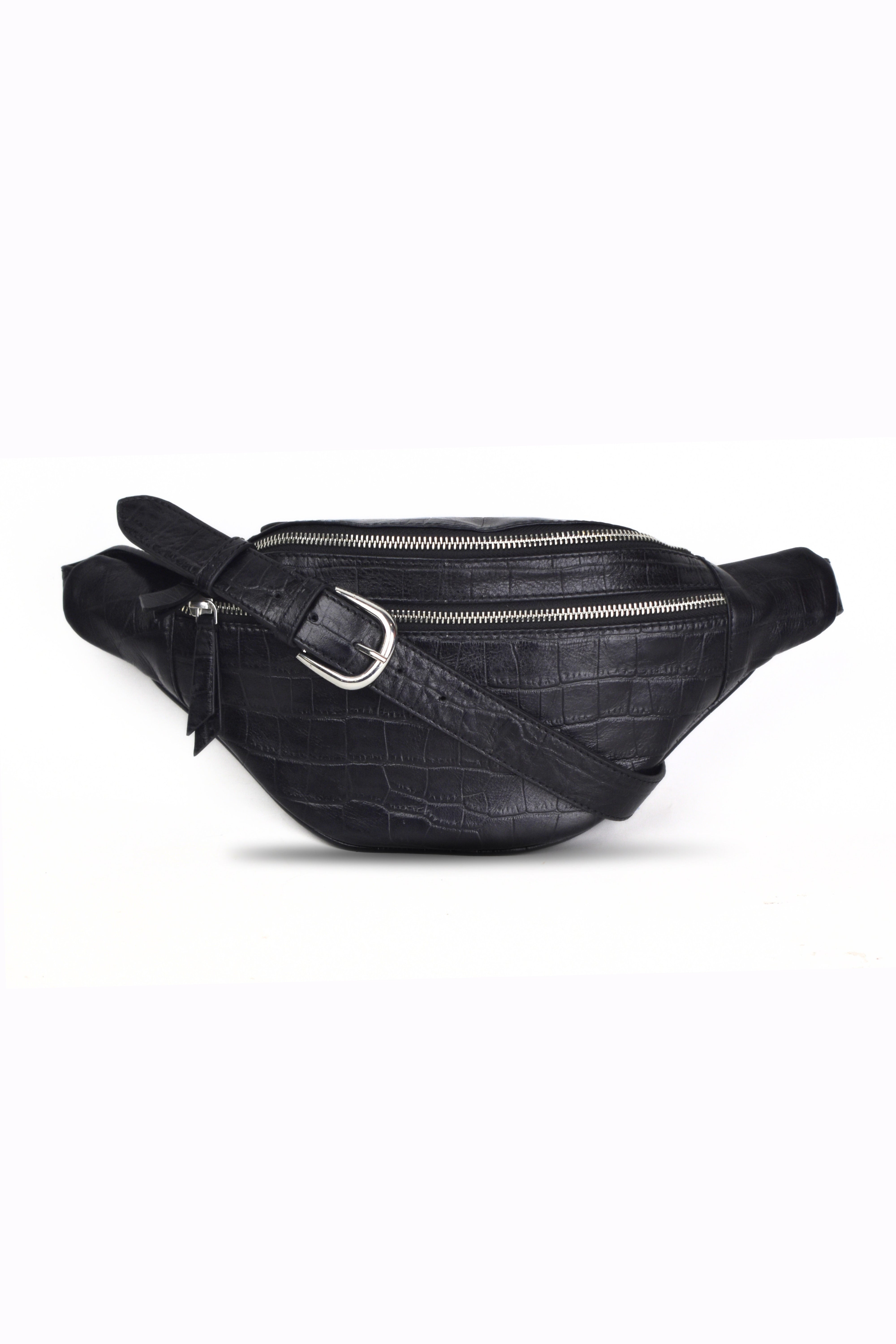 Noir Croc Fanny Bag