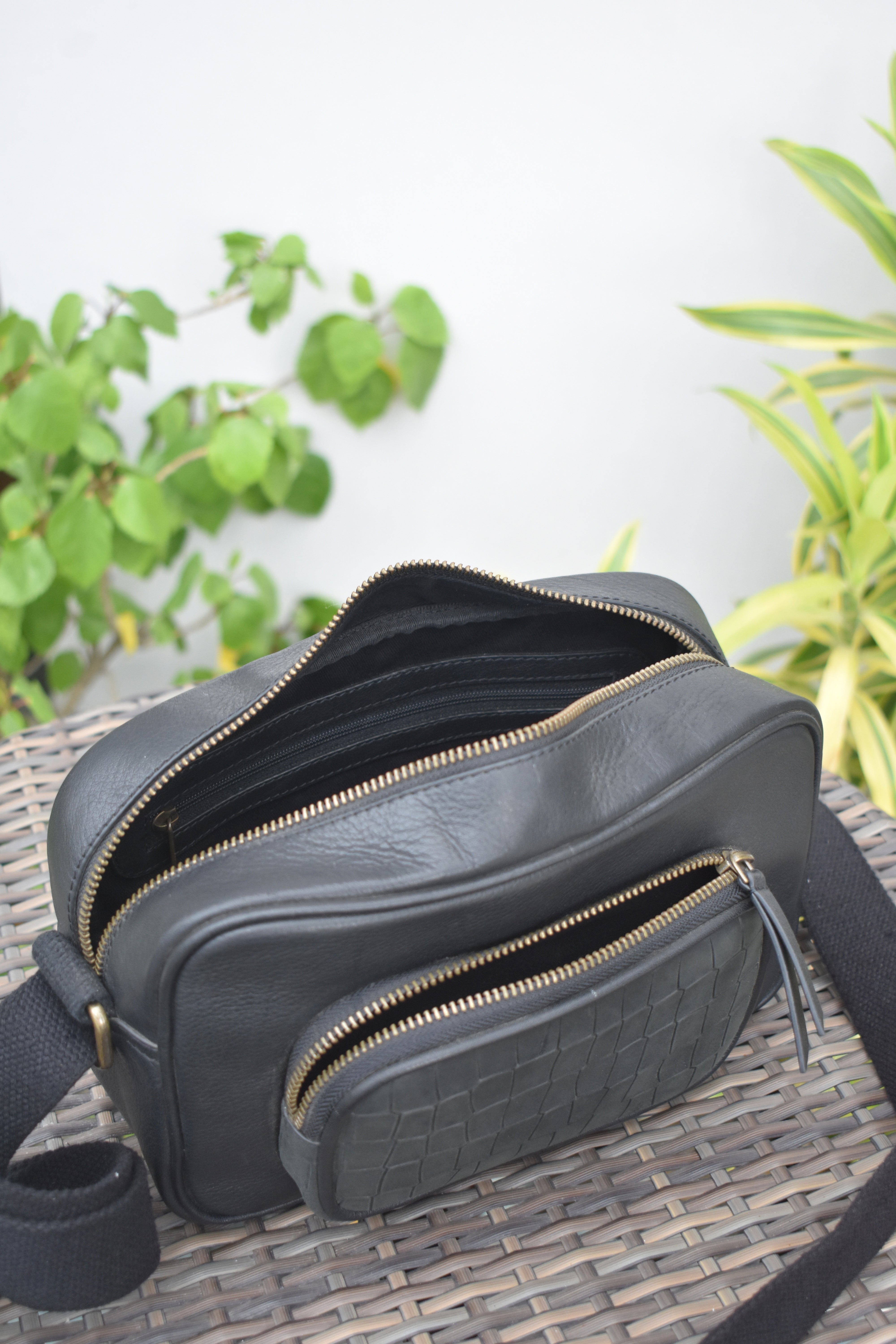 The Noir Grid Crossbody