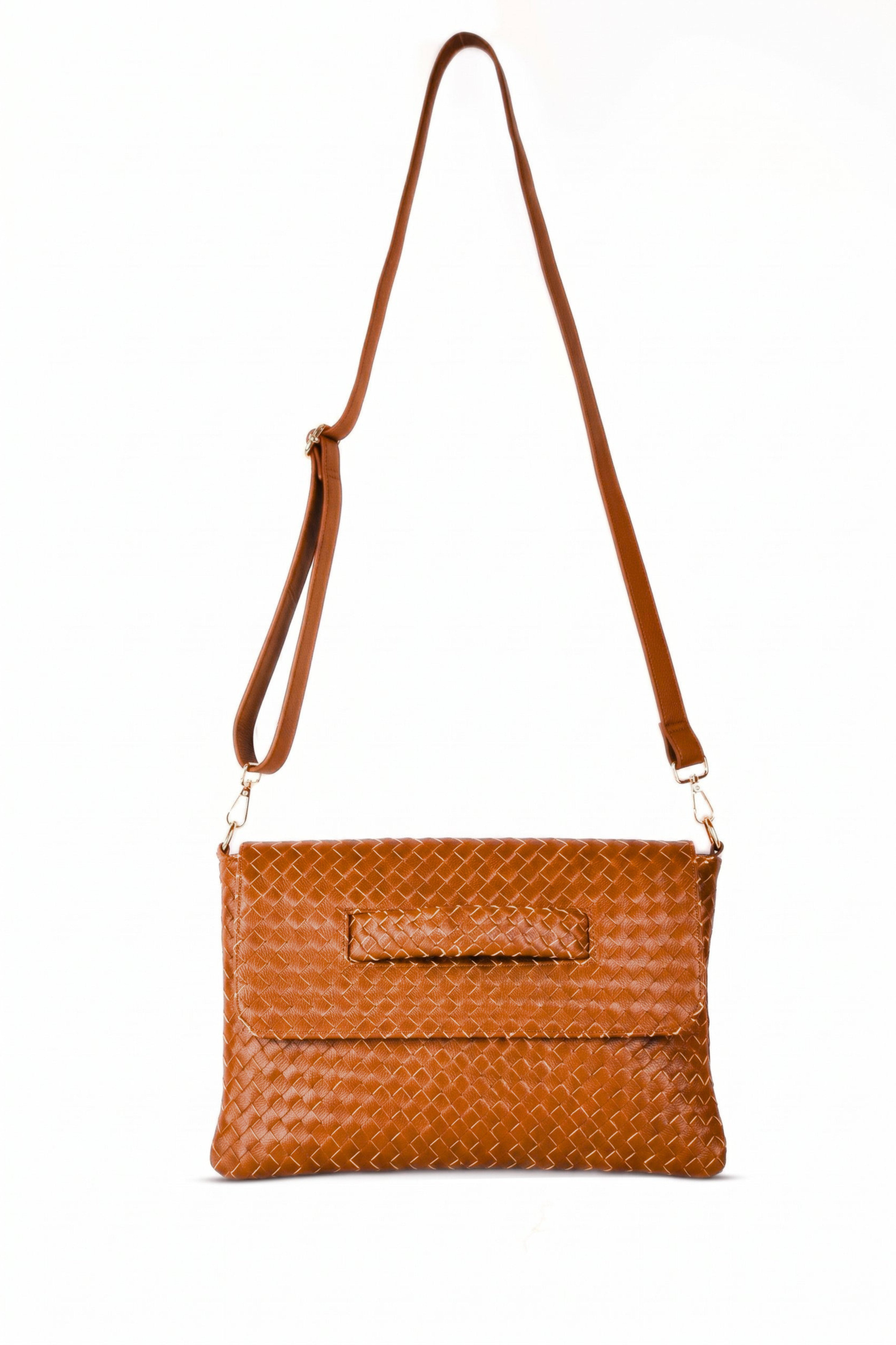 Woven Leather Handheld Crossbody Bag