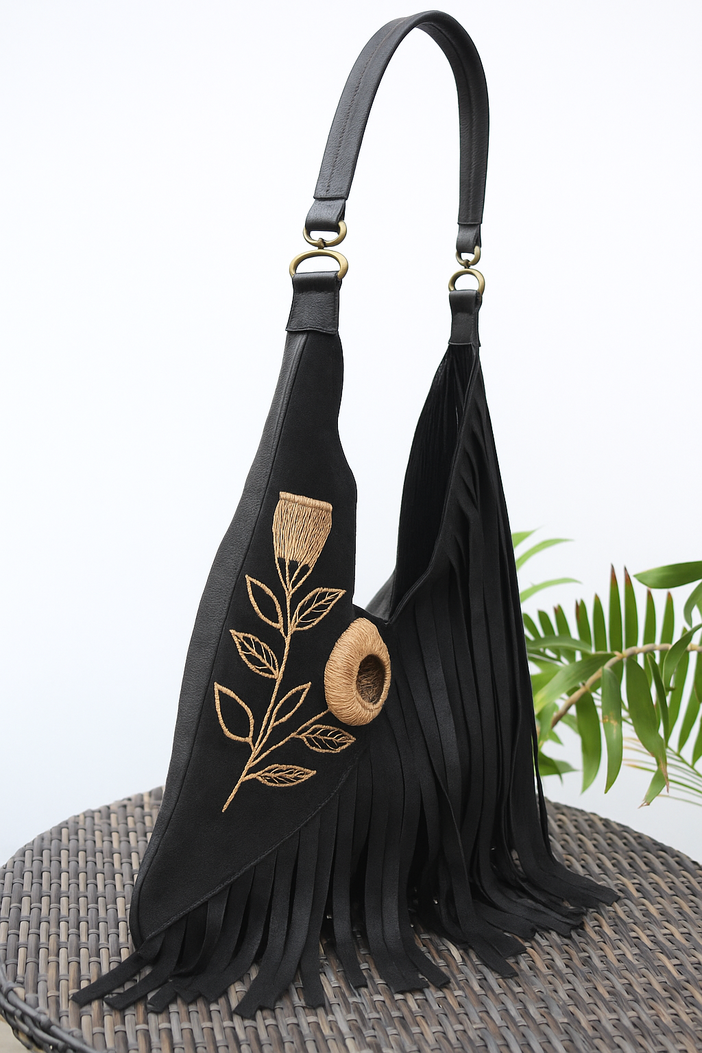 Wild Bloom Fringe Suede Shoulder Bag