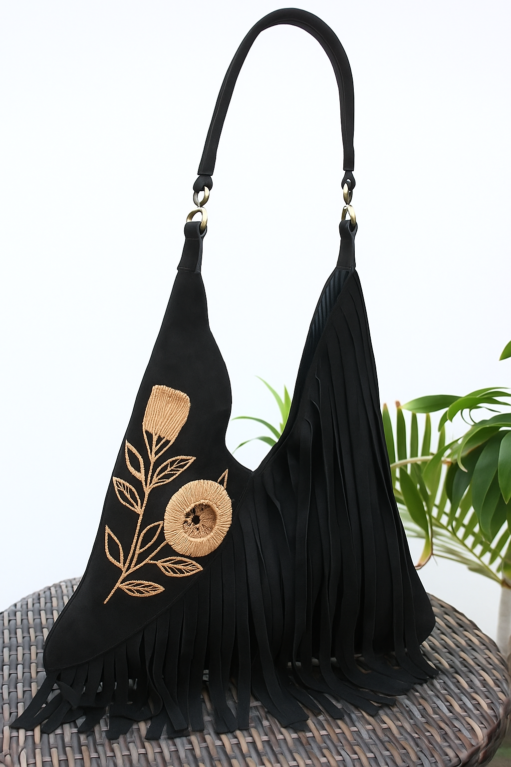 Wild Bloom Fringe Suede Shoulder Bag