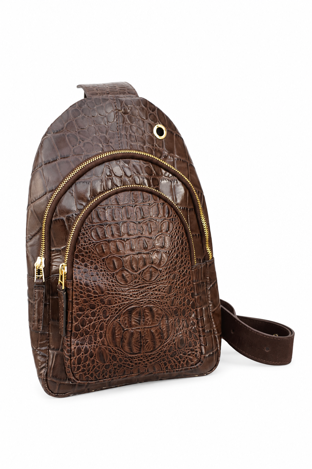 Crocodile-Embossed Leather Sling Bag