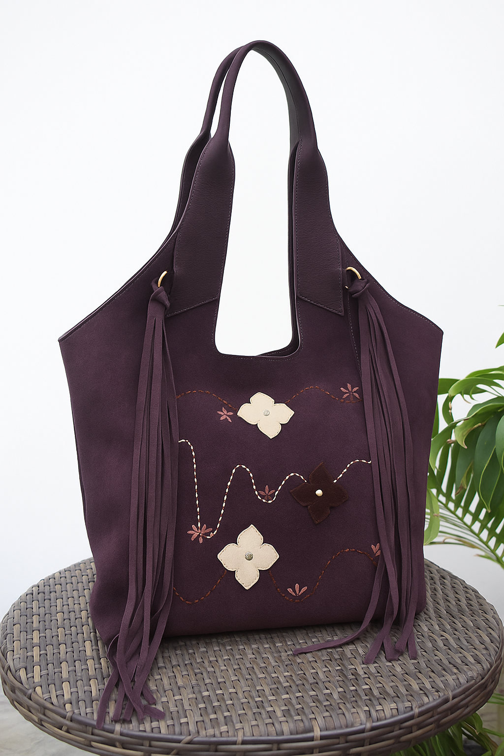 Blossom Trail Suede Tote Bag